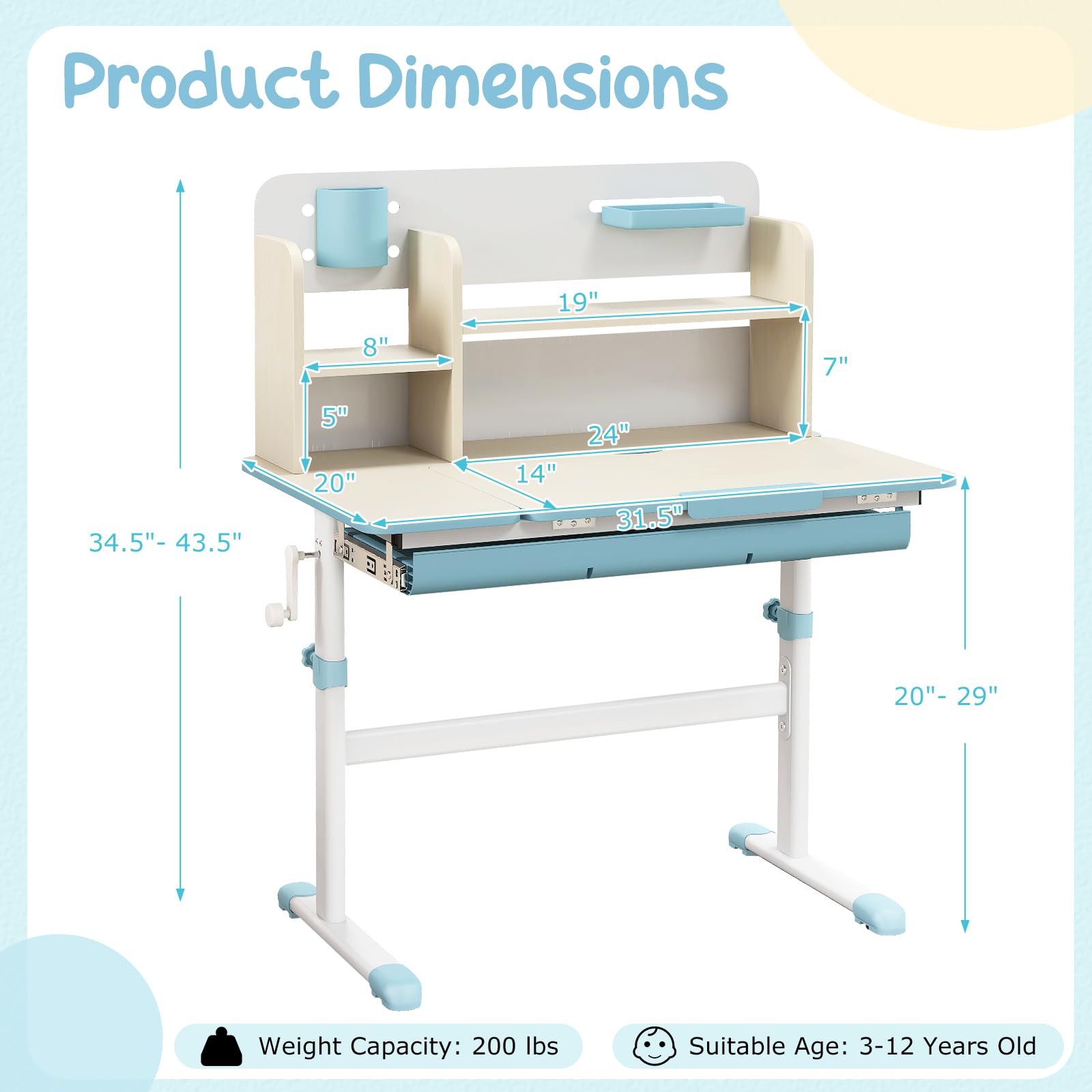 **Costzon Adjustable Kids Study Desk with Storage - Height Adjustable Children's School Desk, Tilt Desktop, Pen Holder & Ruler - Perfect for Homeschooling, Online Learning & Homework (Blue)**