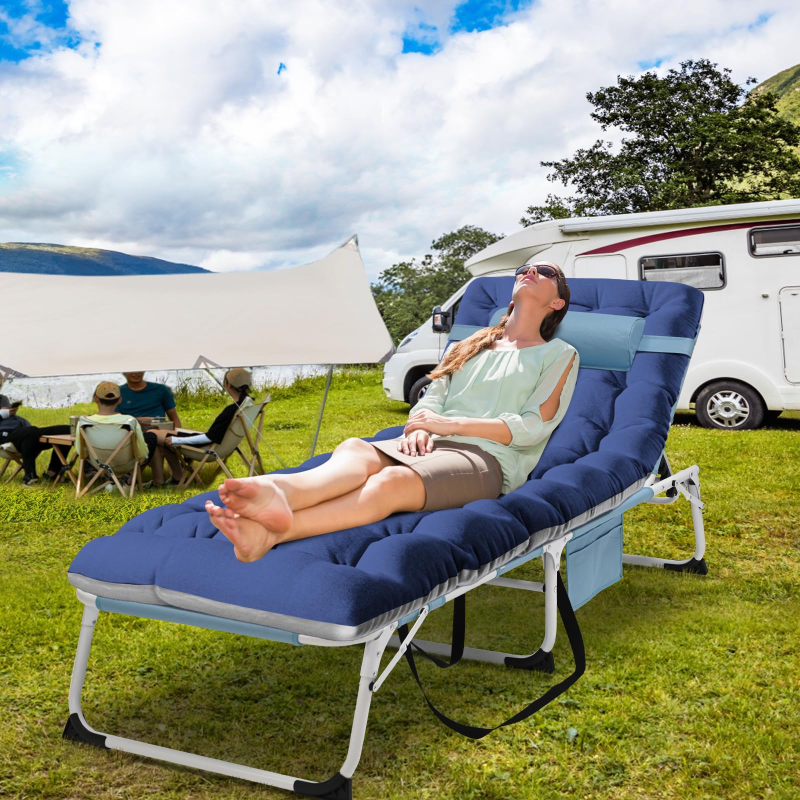 DoCred Heavy Duty Tanning Chair with Face Hole - Adjustable 5-Position Folding Chaise Lounge for Outdoor, Portable Lay Flat Beach Chair for Sunbathing, Poolside, Lawn & Camping - Perfect for Beach Relaxation, Backyard Lounging and Vacation Getaways