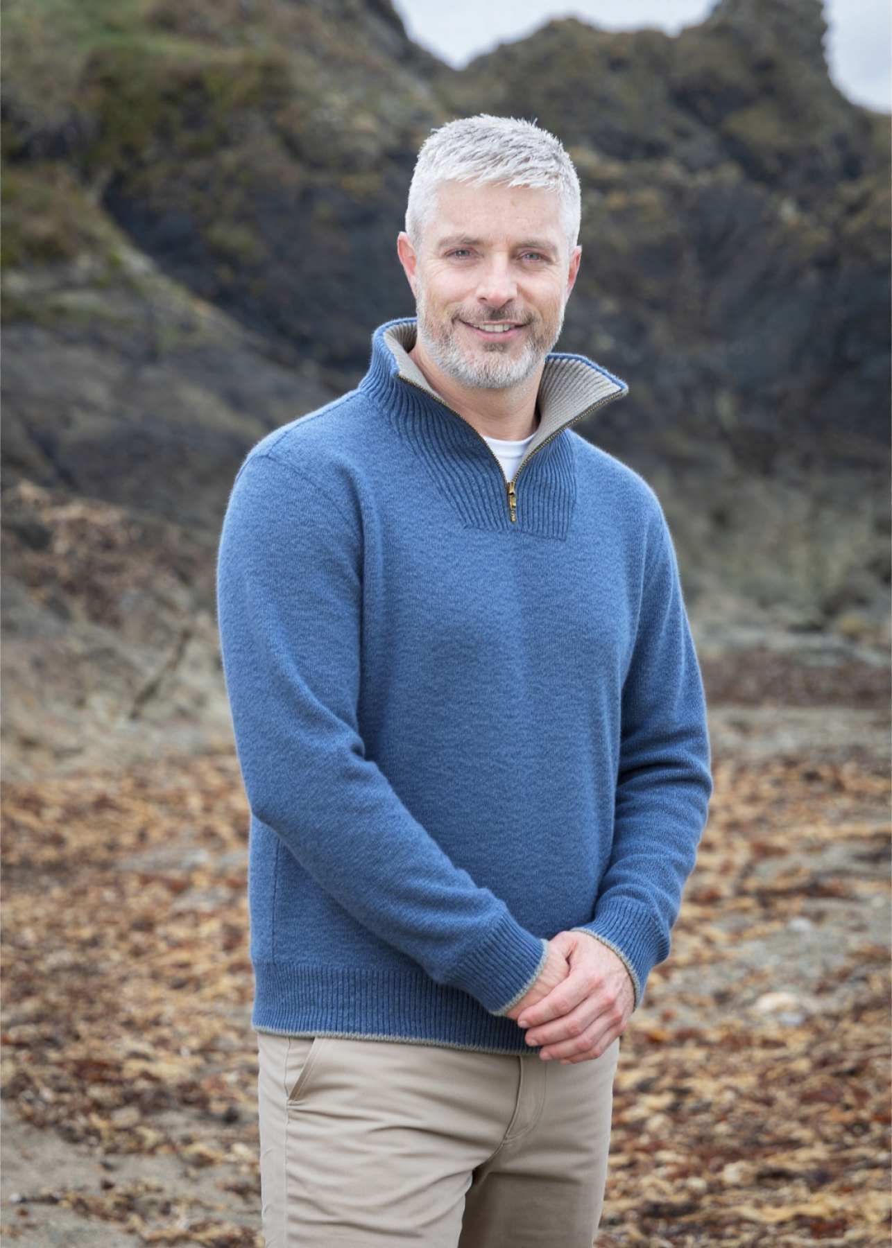 Ireland's Eye Men's Casual Zip-Up Sweater | Blue Stone Color | Perfect for Outdoor Activities & Layering in Cool Weather
