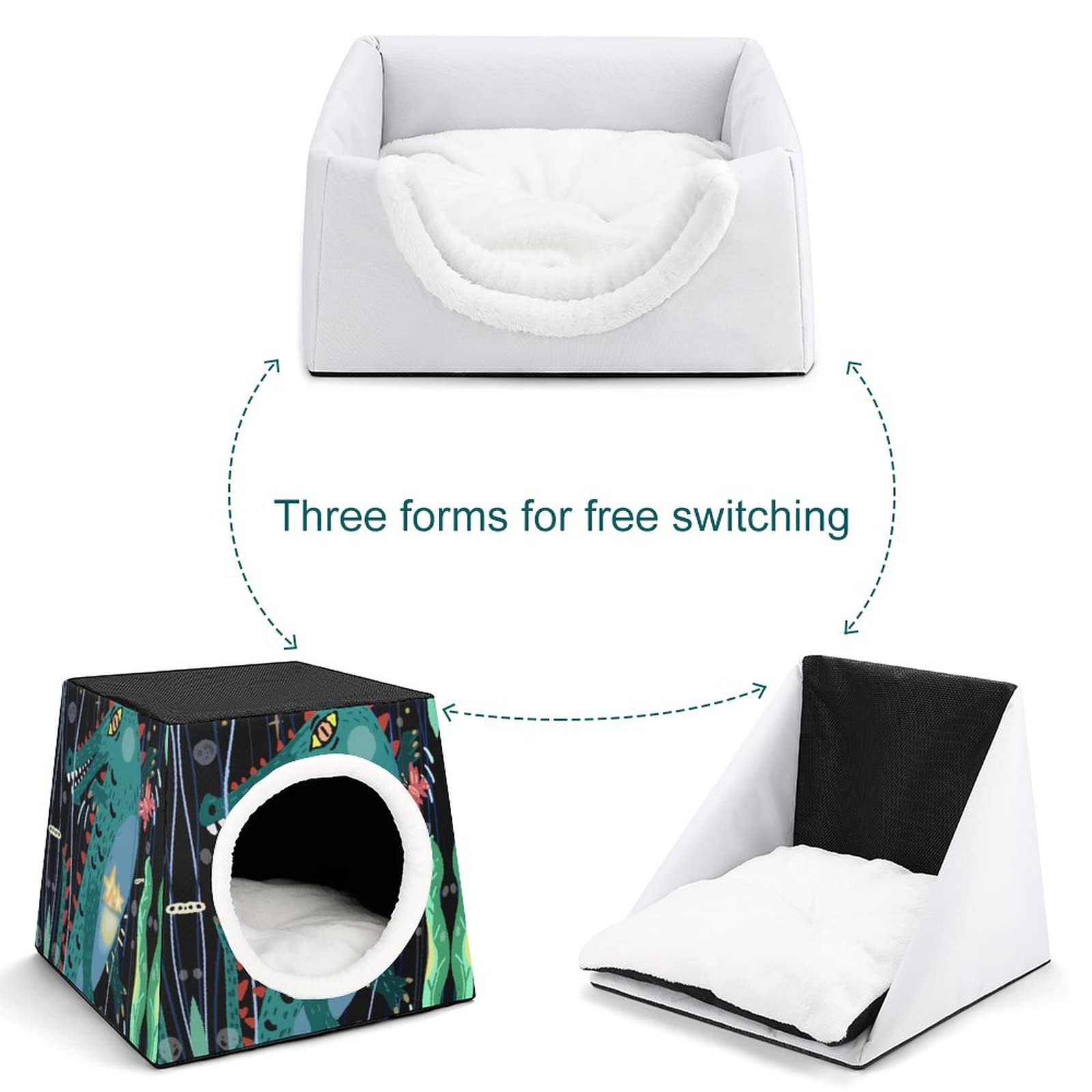 Printed Cat Houses & Condos - Foldable Cat Cube Bed with Removable Pillow in Crocodile Green | Cozy Pet Sofa for Indoor Cats, Perfect for Napping & Play