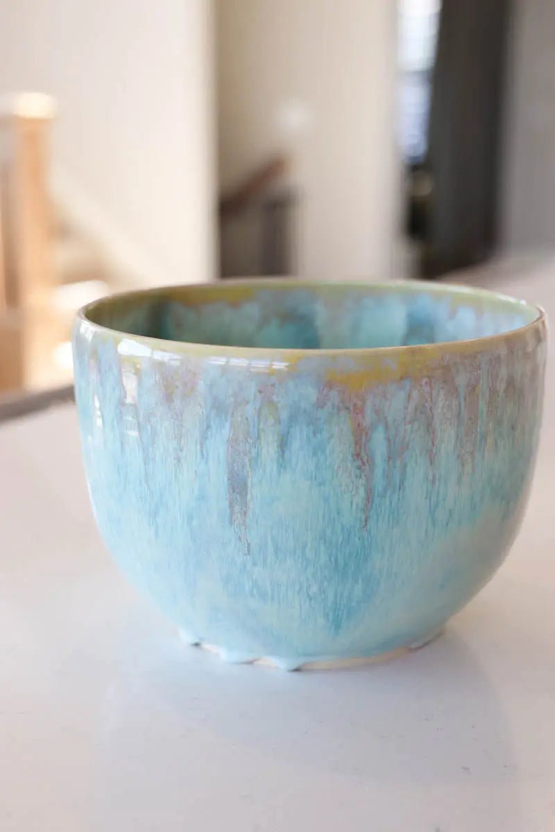 XL Traditional Alchemy Serving Bowl - Handcrafted Ceramic Bowl in Light Green, Cream & Brown - Perfect for Salad, Soup, Pasta & Home Decor