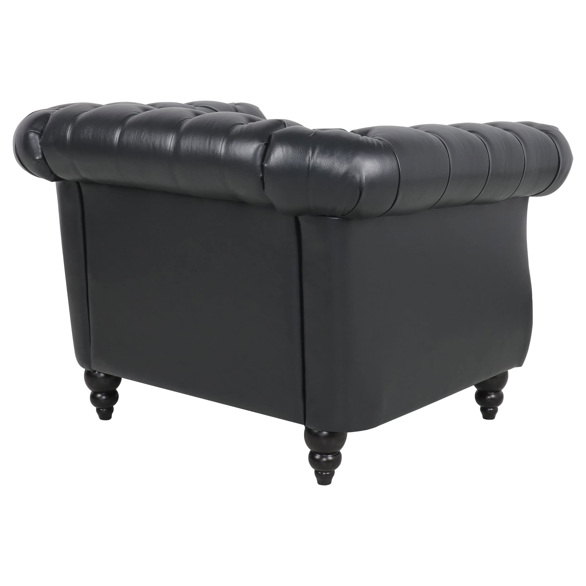 RARZOE Contemporary PU Chesterfield Chair - Faux Leather Club Chair with Button Tufted Design & Nailhead Trim - Scrolled Arm Accent Chair for Living Room, Bedroom, Office (Black) - Perfect for Home Decor, Reading Nook & Lounge Areas