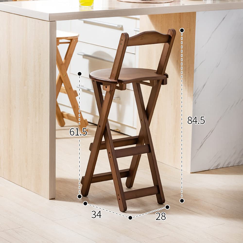 Solid Wood Folding Bar Stools with Backrest & Footrest - Counter Height Kitchen Stools for Breakfast Nook, Dining Room & Home Bar - Brown Wooden Stools for Compact Spaces