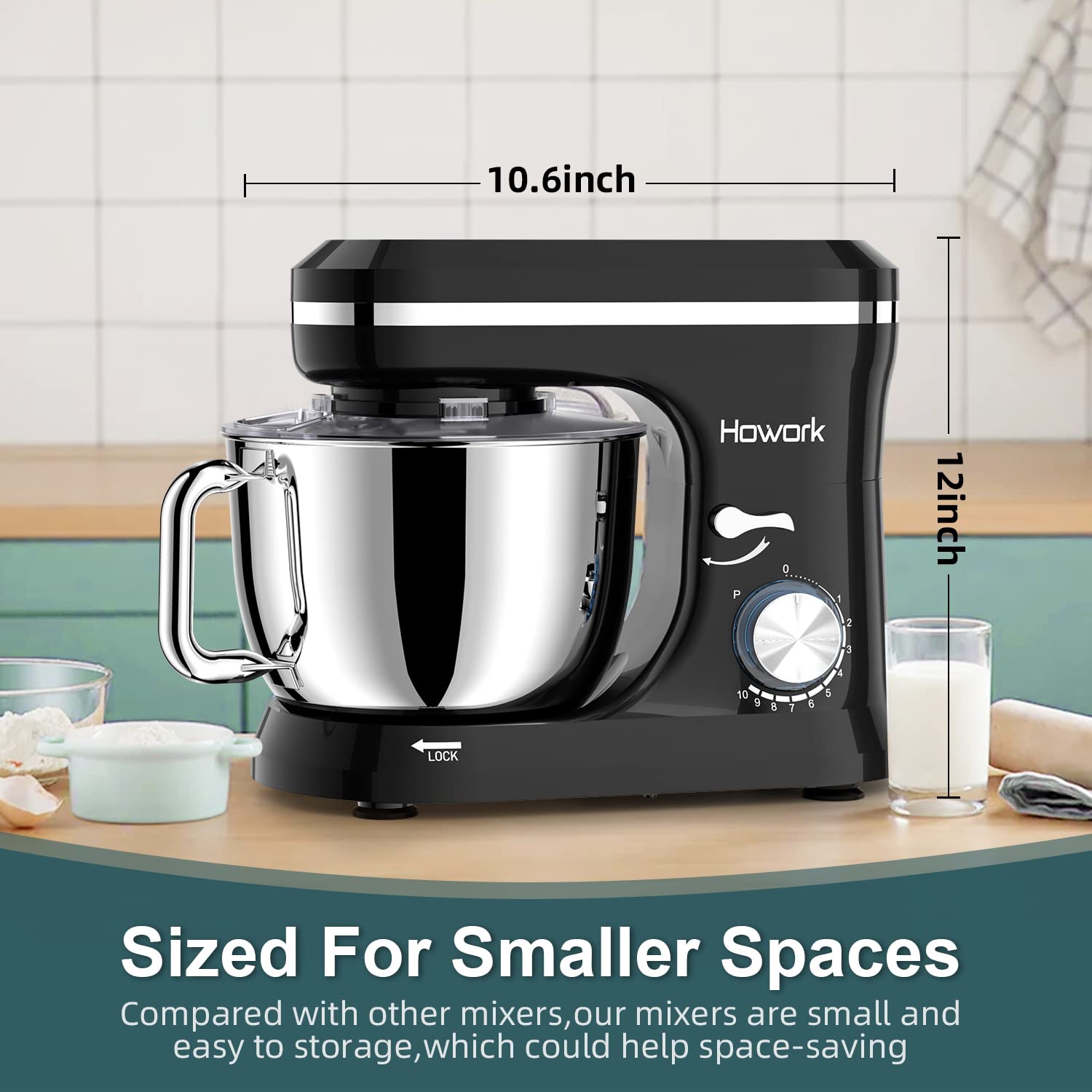 HOWORK 6.5QT Stand Mixer - 10+ Speed Electric Kitchen Mixer with Stainless Steel Bowl, Dough Hook, Wire Whip & Beater - Perfect for Baking Cakes, Cookies, Bread & Dough - Ideal for Home Bakers & Cooking Enthusiasts