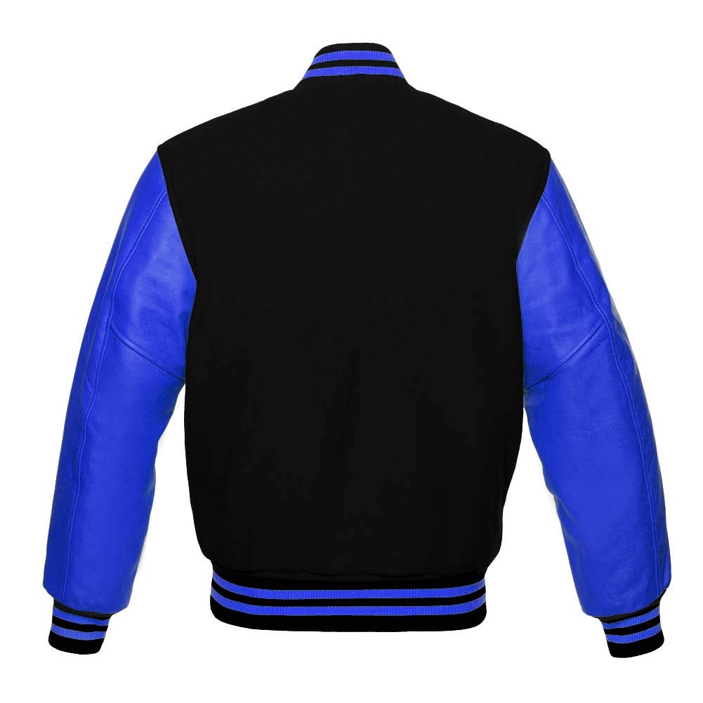 Premium Wool & Genuine Leather Varsity Jacket - Baseball Letterman Bomber with Royal Blue Sleeves for School & College | Perfect for Sports Teams, Campus Fashion & Casual Outfits