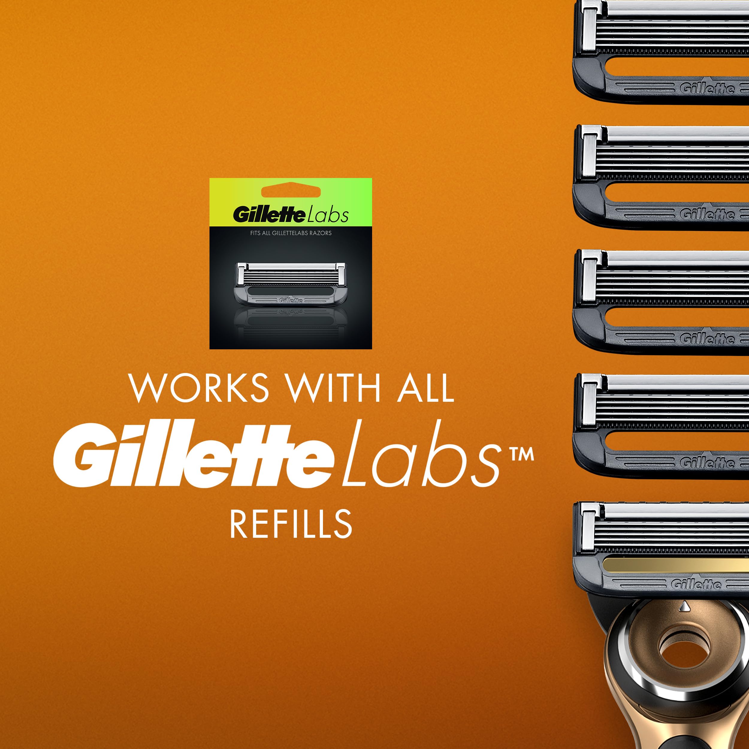 Gillette Labs Heated Razor Gold Edition - Premium Electric Shaver with Warming Technology, 1 Handle, 5 Blade Refills & Charging Dock - Perfect for Men's Daily Shaving & Travel Grooming Kit