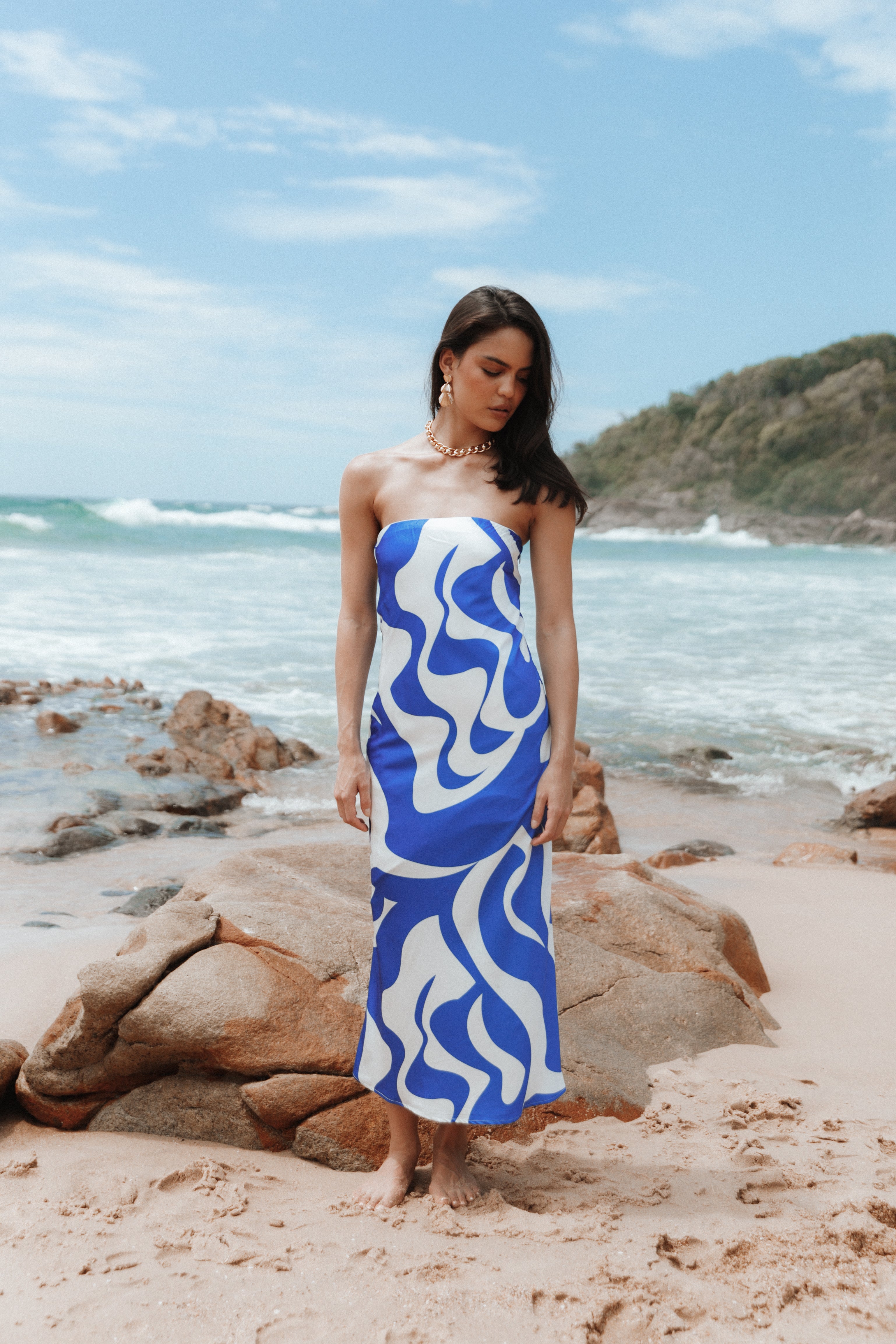 Angel Dress - Blue Swirl Flowy Maxi Dress for Women | Elegant Boho Beach Wedding Party Dress | Perfect for Summer Vacations & Special Occasions