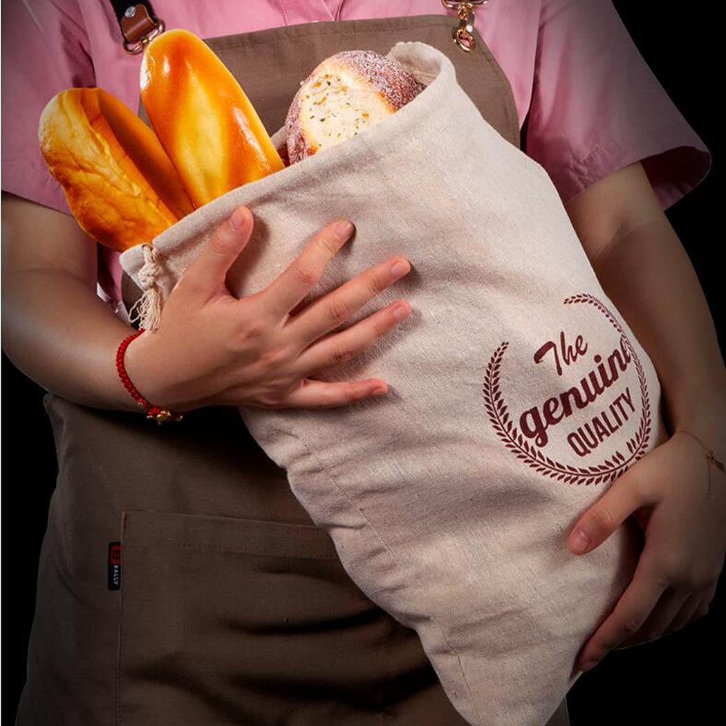 Hoshen 2 Pack Reusable Cotton Bread Bags for French Baguette - Eco-Friendly Food Storage Drawstring Pouches in Green & Red - Perfect for Picnics, Bakeries & Home Kitchen Use