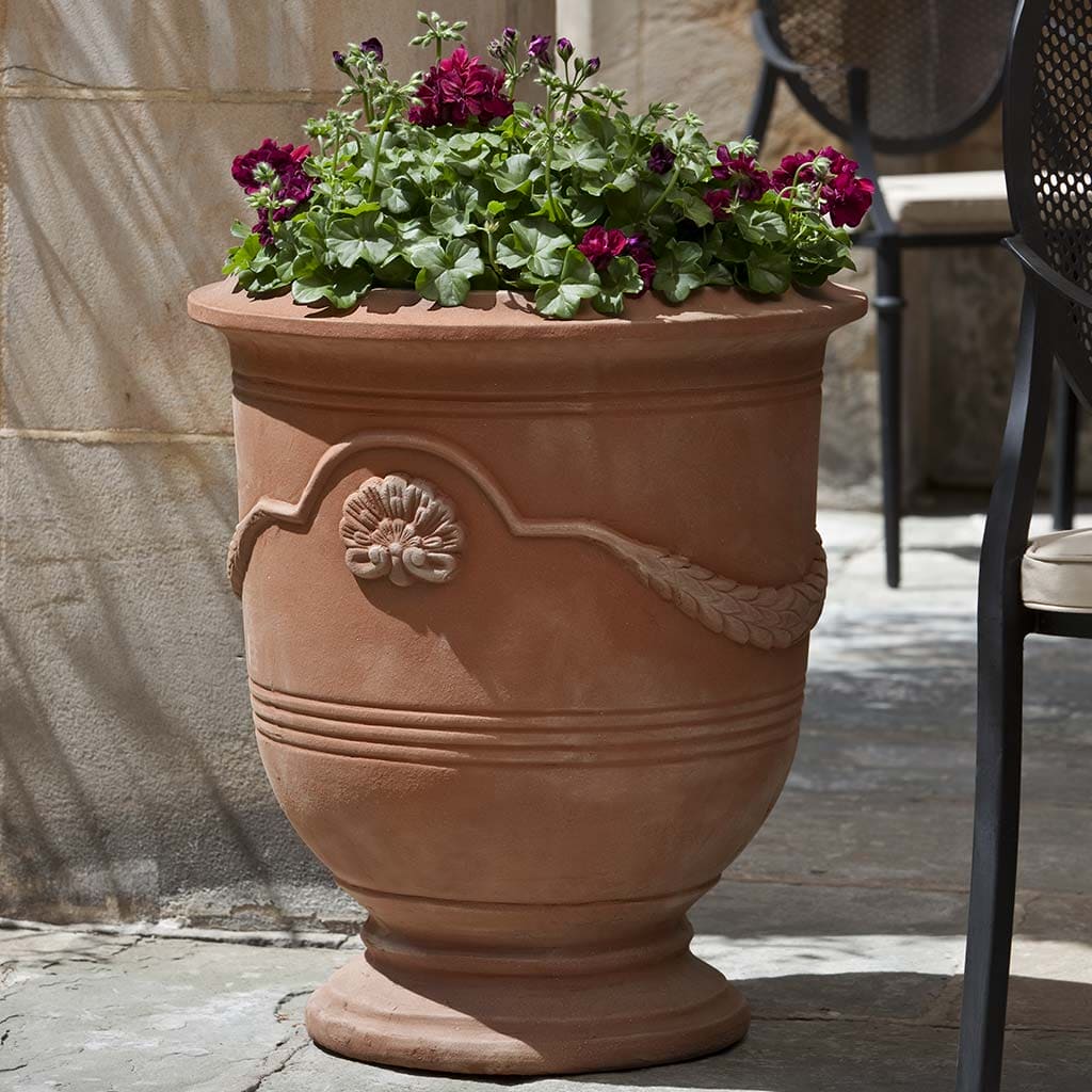Campania International Coquille Anduze Urn Set of 3 - Terra Rosa Outdoor Garden Planters for Patio, Lawn & Home Decor