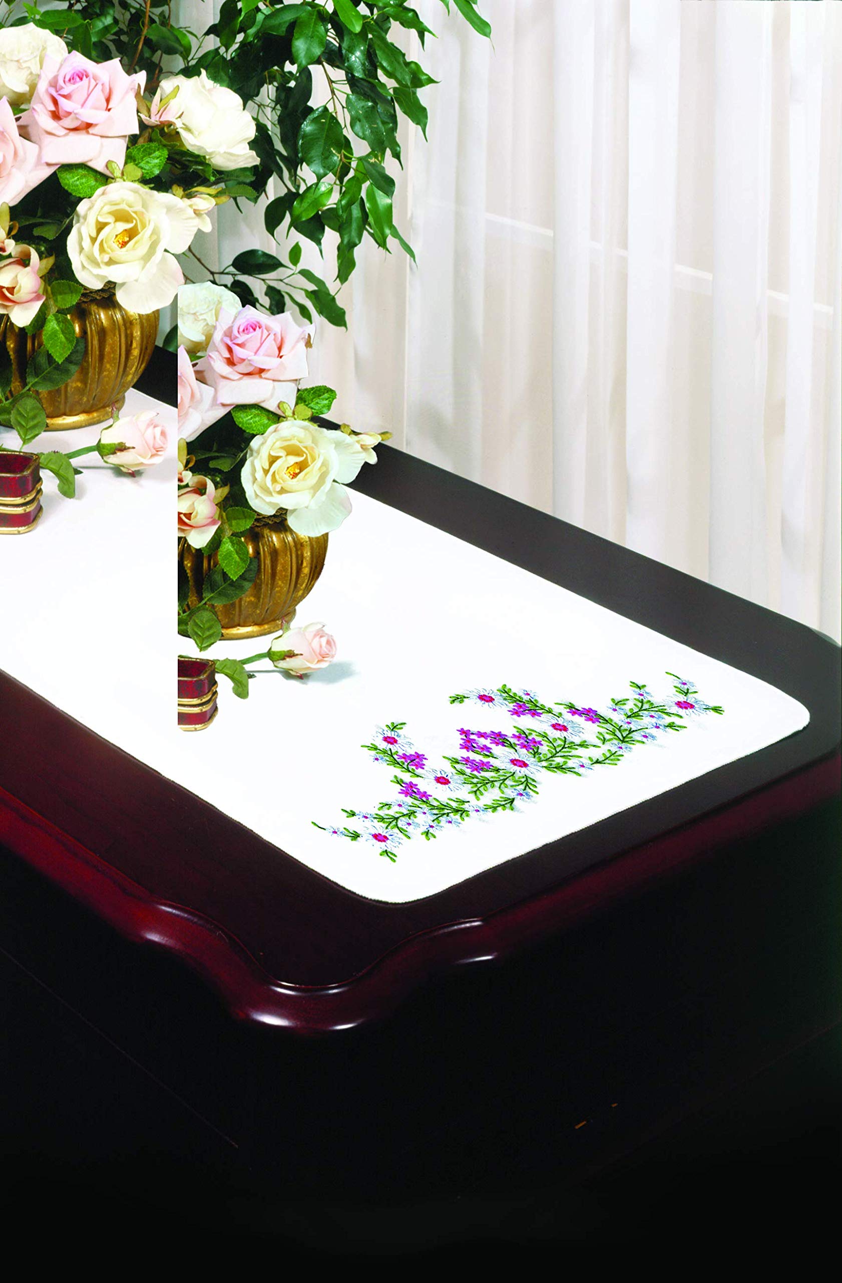 Tobin Stamped Dresser Scarf - Meadow Flowers Embroidery Kit (14