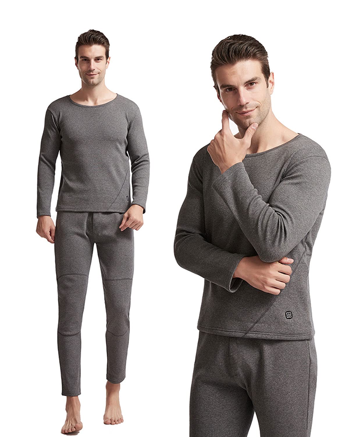 USB Heated Thermal Underwear Set for Men - Electric Heated Pants & Shirt - Winter Warm Base Layer for Skiing, Hiking & Outdoor Activities