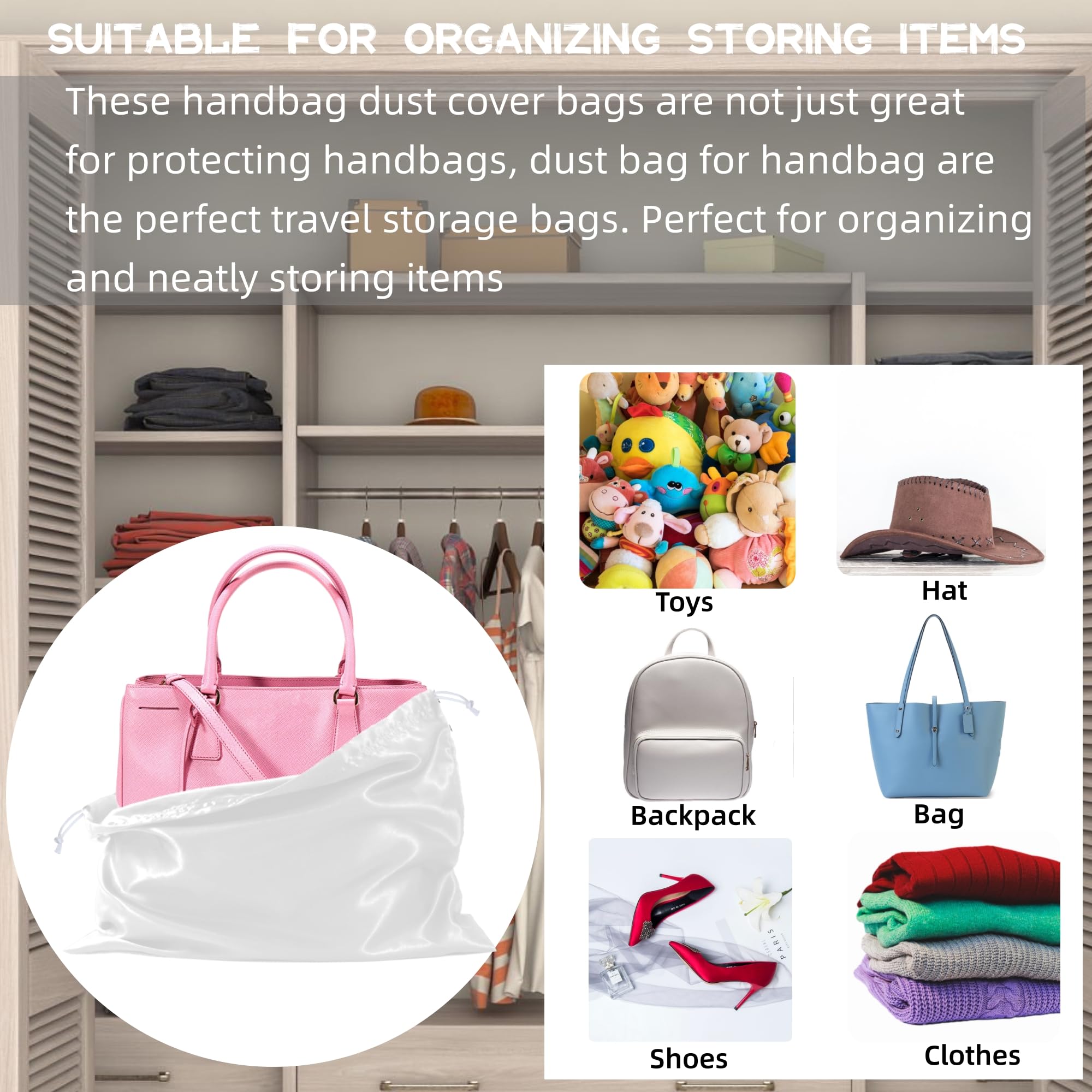 3 Pack Silk Dust Bags for Handbags & Purses - Premium Drawstring Storage Covers for Shoes, Boots & Accessories - Perfect for Travel, Closet Organization & Luxury Item Protection