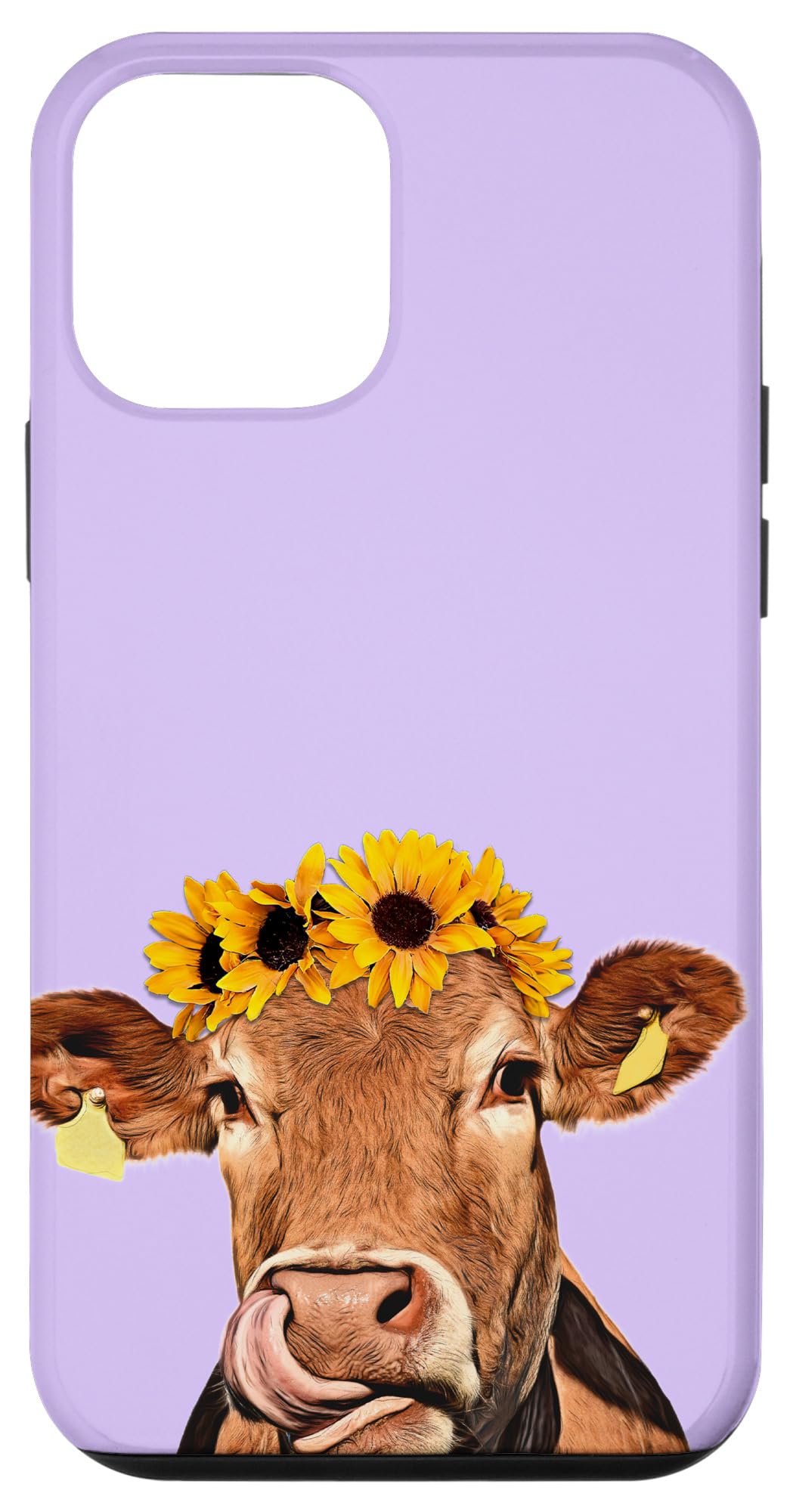 iPhone 12 Mini Case - Lavender Purple with Funny Cow & Sunflower Floral Design | Durable Protective Cover for Everyday Use, Farm Aesthetic, Meadow Theme | Perfect for Work, School & Outdoor Activities