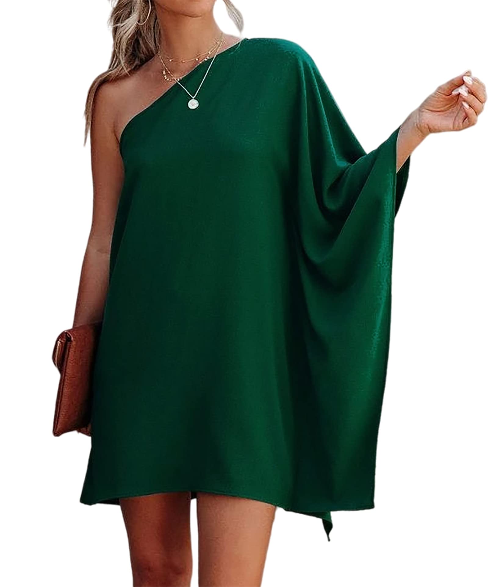 Stylish Women's Casual Batwing Sleeve One Shoulder Dress - Summer Club Party Cocktail Dress for Night Out, Date Night & Special Occasions