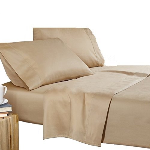 Premium 100% Egyptian Cotton Sheets - 4-Piece Beige Solid Sateen Bedding Set, High Thread Count, Deep Pocket (25