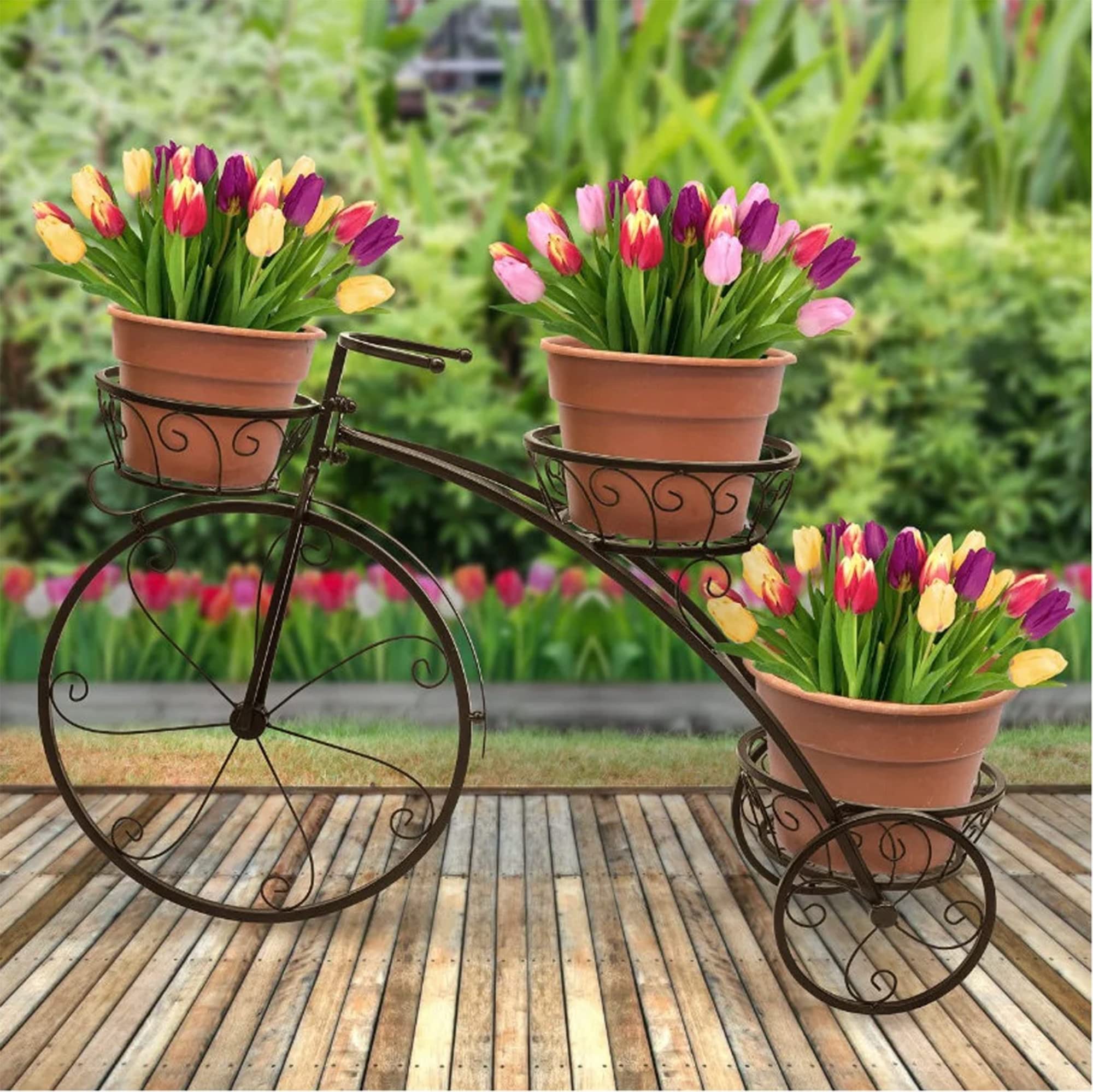 Best Tricycle Plant Stand with Wheels - 3-Tier Flower Pot Holder Cart for Indoor & Outdoor Use - Ideal for Home, Garden, Patio, Backyard, Raised Garden Planters - Perfect for Moving Plants, Decorating Spaces, and Organizing Small Gardens