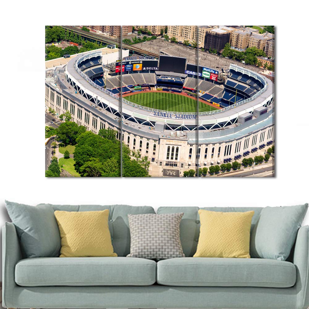 TUMOVO Native American Style Canvas Wall Art - New York Yankee Stadium Skyline Painting, Multi-Panel Framed Ready to Hang Home Decor for Living Room, Bedroom, Office (60