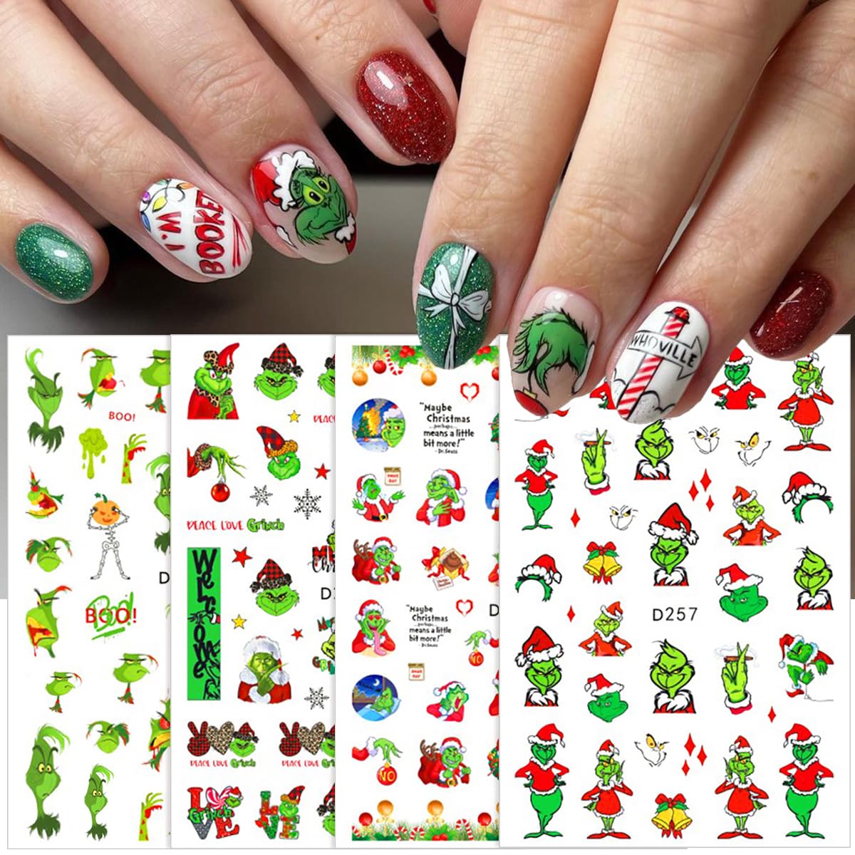 6 Sheets Christmas Nail Art Stickers - 3D Self-Adhesive Snowflake & Cute Cartoon Nail Decals for Women | Winter Holiday Manicure Supplies & Decorations | Perfect for Xmas Parties, Gift Giving & Festive Nail Designs