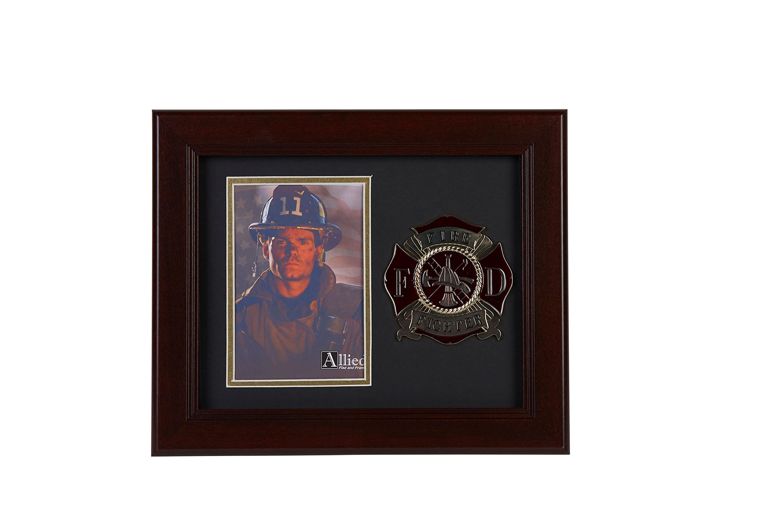 Allied Frame US Firefighter Medallion Portrait Picture Frame - 4x6 Photo Display for Fallen Heroes Memorials, Fire Station Decor & First Responder Gifts