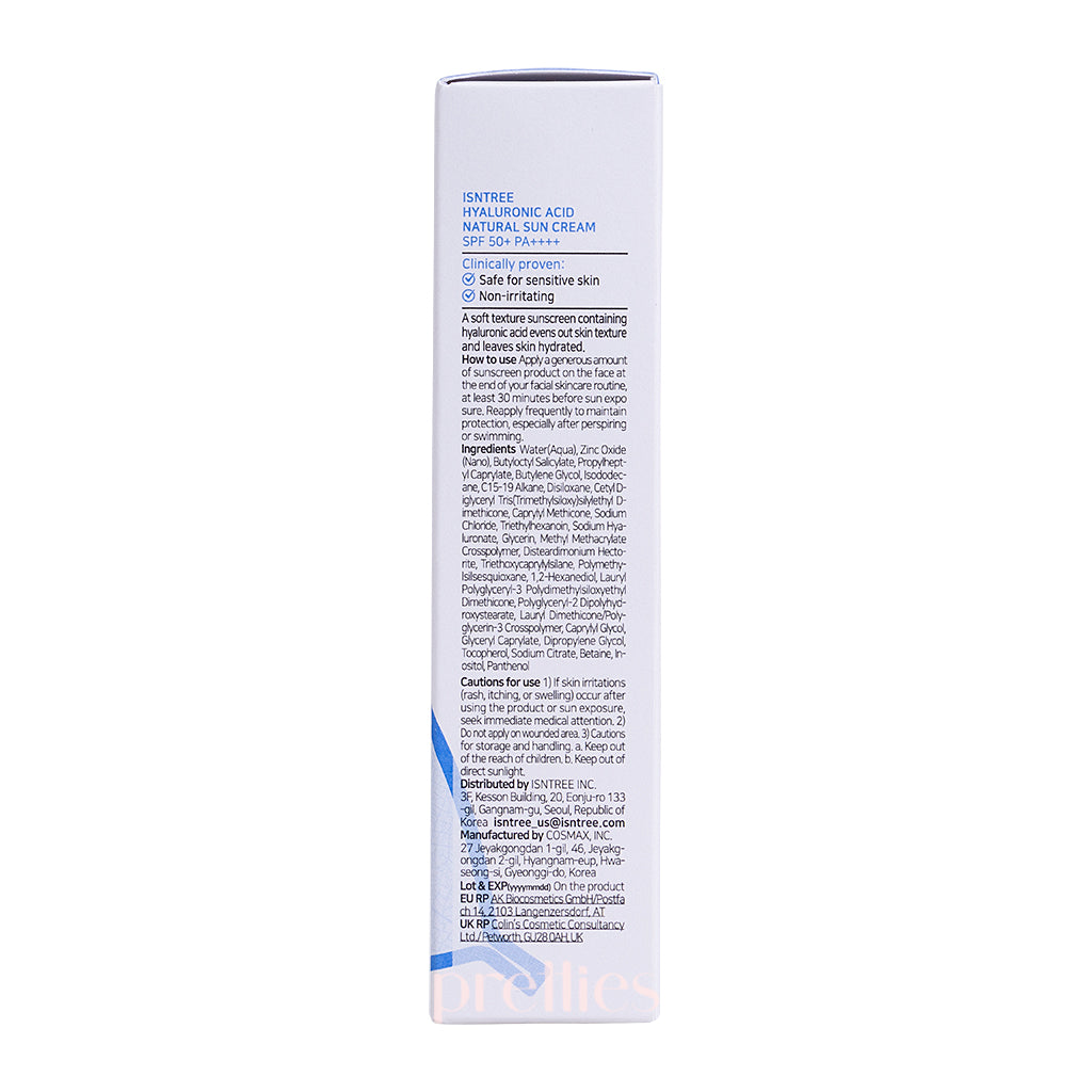 Isntree Hyaluronic Acid Natural Sun Cream SPF50+ PA++++ 50ml - Hydrating & Moisturizing Face Sunscreen for Sensitive Skin - Perfect for Daily Use, Outdoor Activities & Beach Trips