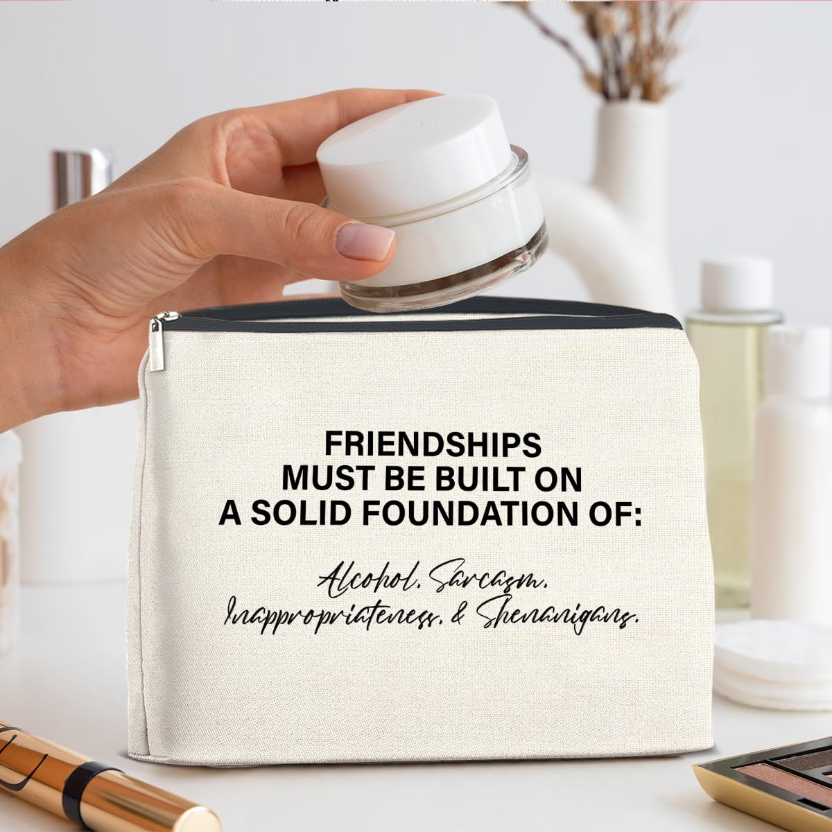 Funny Friendship Makeup Bag for Women - Bestie Gift for Travel & Daily Use