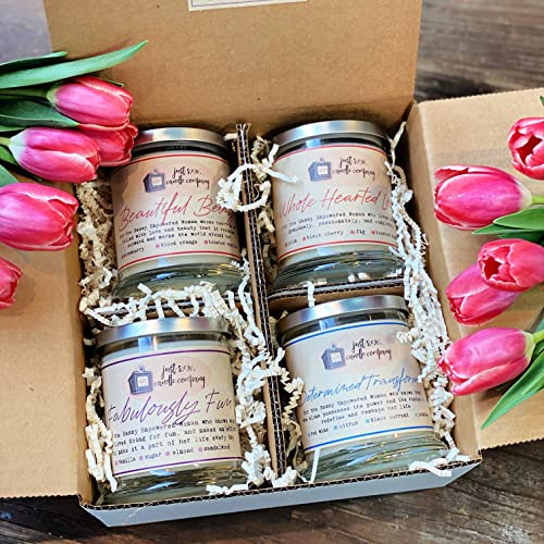 Spring Candles Gift Set - 4 Fresh Floral & Fruity Scents | Eco-Friendly Coconut & Beeswax Blend Candles with Crackling Wooden Wicks | Handmade in USA | Large, Medium & Small Jar Sizes | Perfect for Home Decor, Relaxation & Romantic Gifts