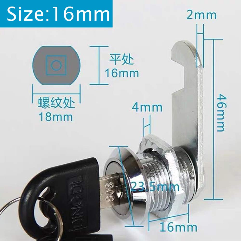16mm Cam Lock with Keys - Secure File Cabinet, Cupboard, Mailbox, Drawer & Tool Box (Keyed Different, 1 Pack) - Ideal for Home, Office & Storage Security