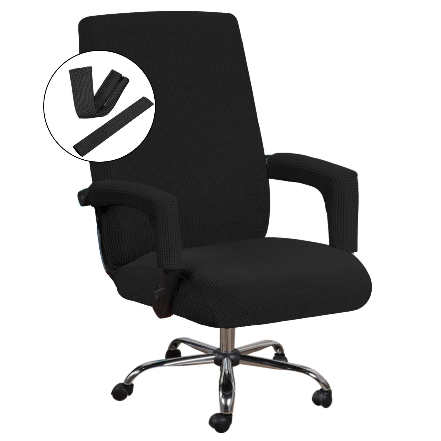 Stretchable Office Chair Cover - Universal Fit for Mid to High Back Executive, Gaming & Boss Chairs - Non-Slip Thick Jacquard Fabric (Black, Large) - Perfect for Home Office & Workspace Decor