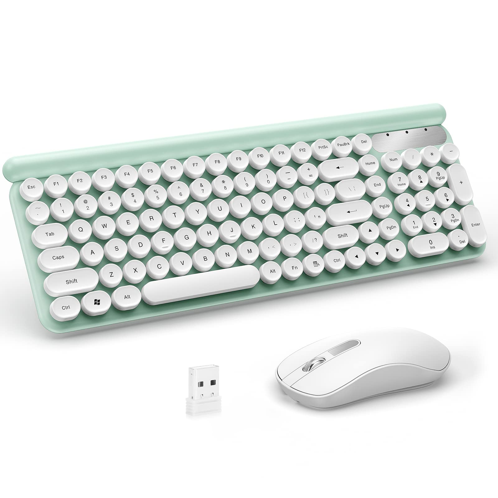 Tsemy 2.4G Wireless Keyboard and Mouse Combo - Full Size Compact Design with Colorful Typewriter-Style Keys for Office & Home Use (Green) | Perfect for Typing, Gaming, and Remote Work