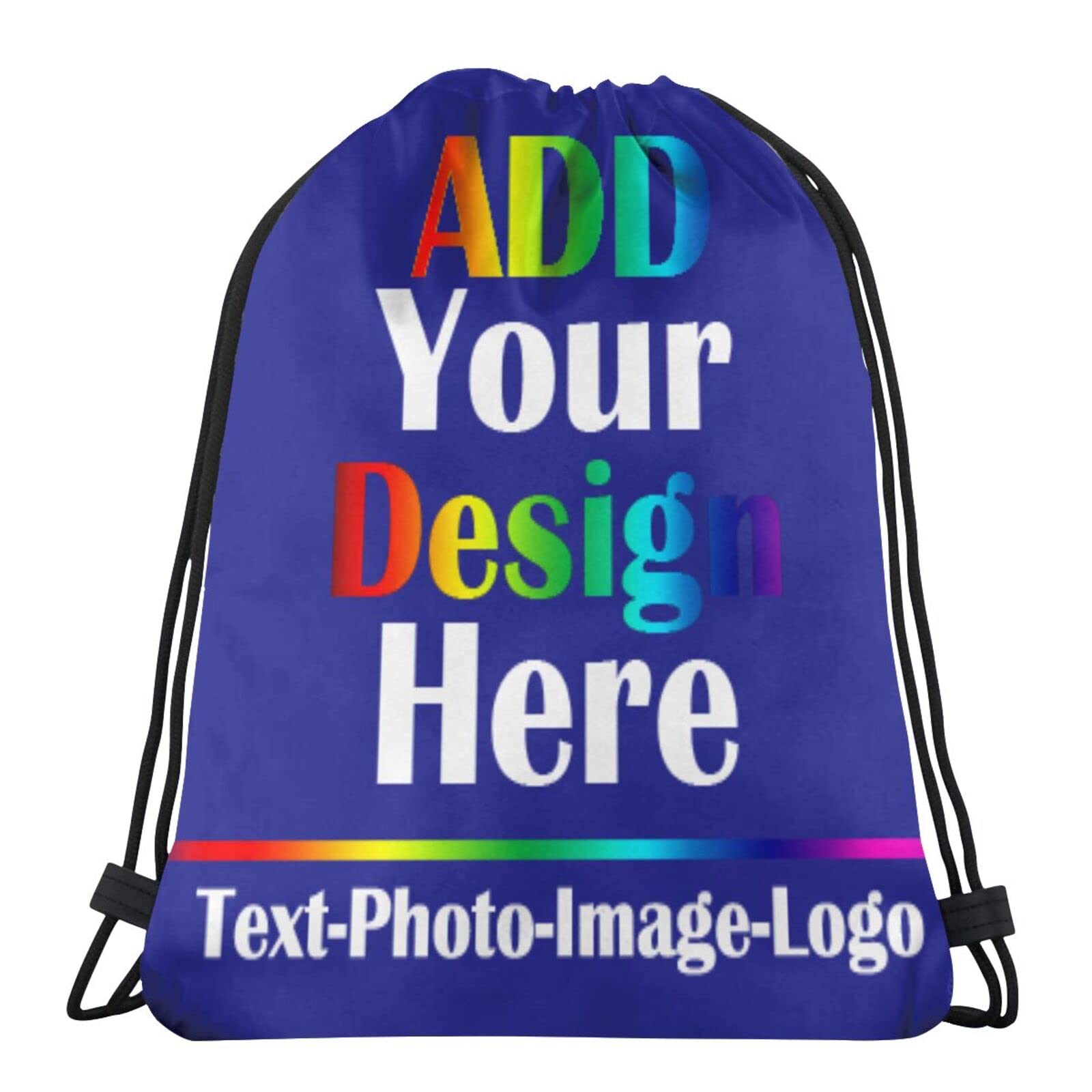 Custom Personalized Gym Drawstring Bags with Photo/Text/Logo Print - Portable Sports Backpack for Men & Women - Ideal for Yoga, Travel, School & Shopping (Blue)