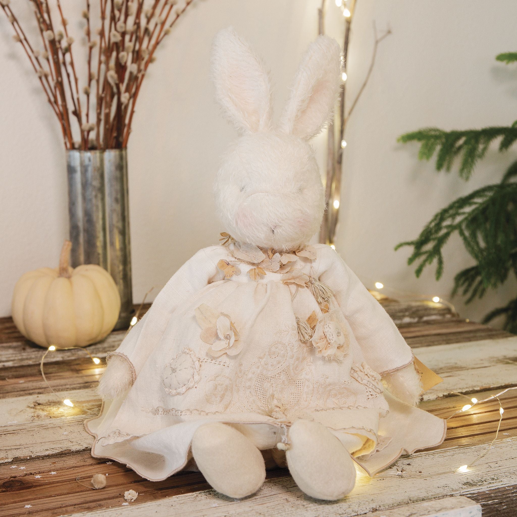 Handcrafted Cream Mohair Bunny Plush Toy - Ella Elegant by Hutch Studio - Perfect for Nursery Decor, Baby Shower Gifts & Collectible Stuffed Animals