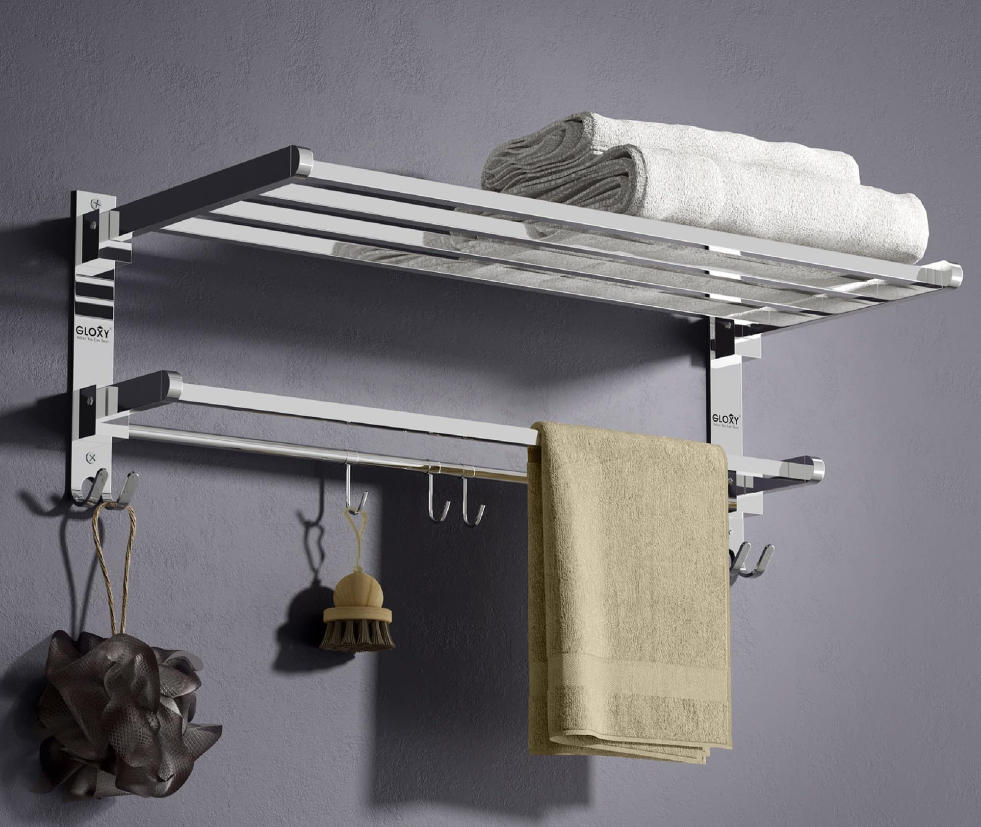 Stainless Steel Folding Towel Rack 24 Inch - Chrome Bathroom Towel Holder & Stand | Space Saving, Durable & Stylish Bathroom Accessories for Home | Perfect for Small Bathrooms, Apartments & RV Use