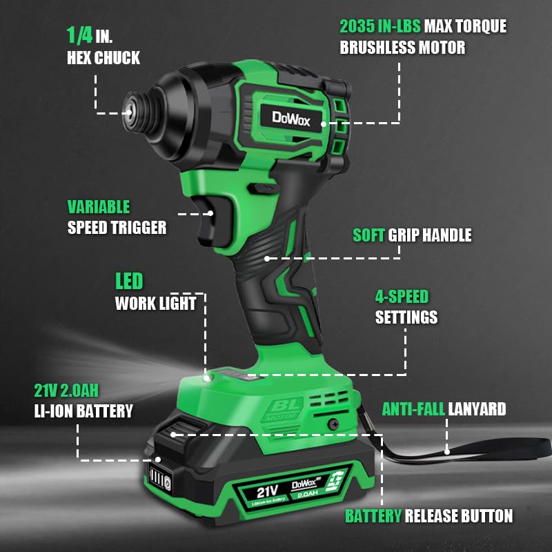 21V MAX Brushless Cordless Impact Driver Kit - 2035 In-lbs Torque, 1/4