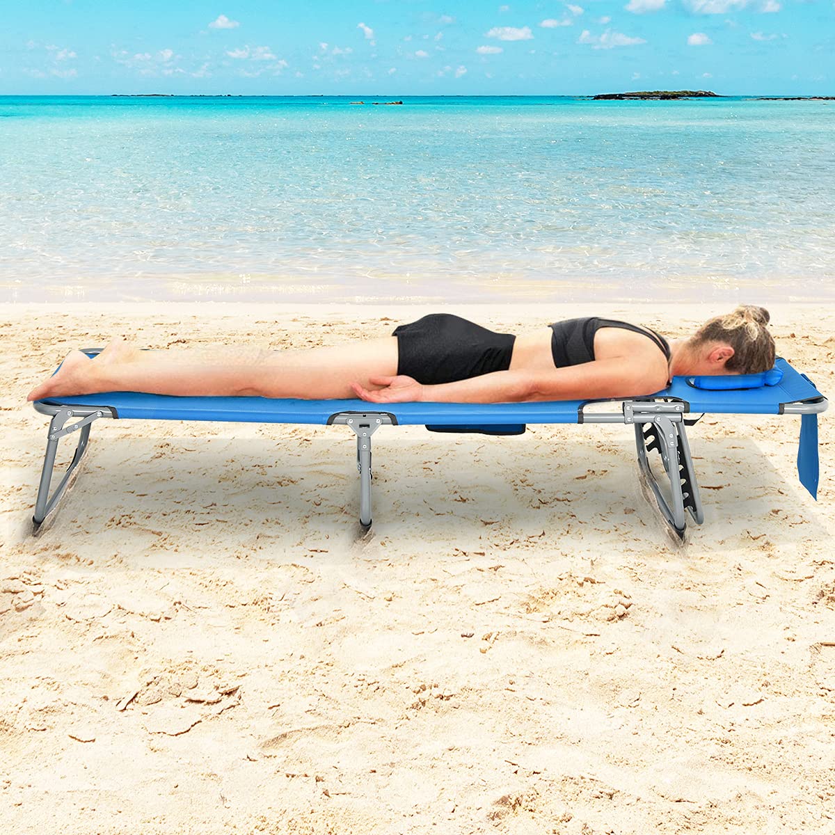 **Tangkula Adjustable Reclining Beach Chair with Face Hole & Side Pocket - Portable Folding Sun Lounger for Poolside, Backyard, Patio - Perfect for Tanning, Sunbathing & Relaxing Outdoors (2-Pack)**