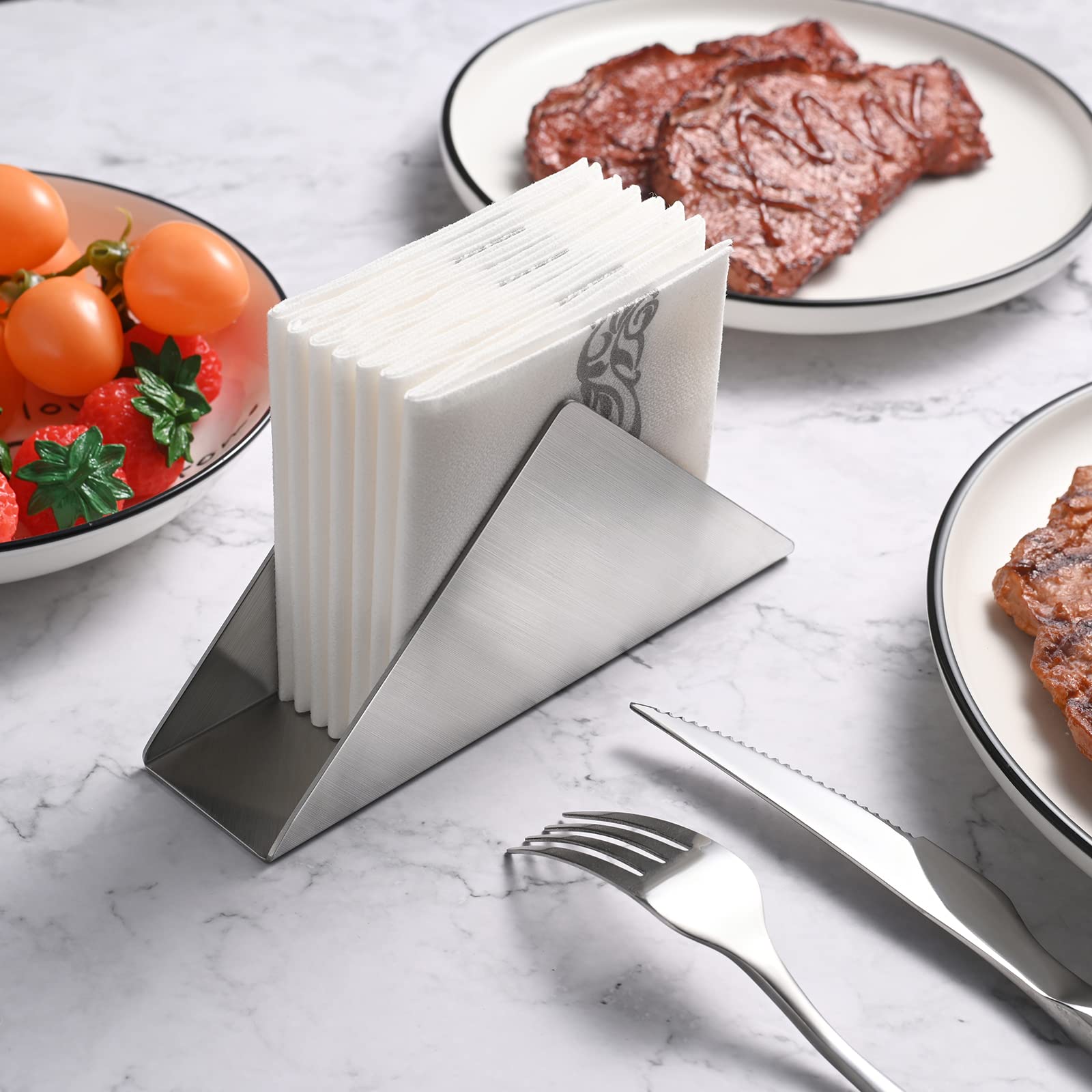 Premium 304 Stainless Steel Napkin Holder - Modern Triangle Cocktail Napkin Dispenser for Kitchen Countertops, Dining Tables, Bars & Picnics | Durable & Stylish Tabletop Organizer for Restaurants, Home & Outdoor Use