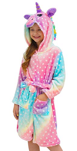 Soft & Cozy Unicorn Dots Bathrobe for Women & Girls - Plush Fleece Robe with Hood for Spa, Lounge & Relaxation at Home