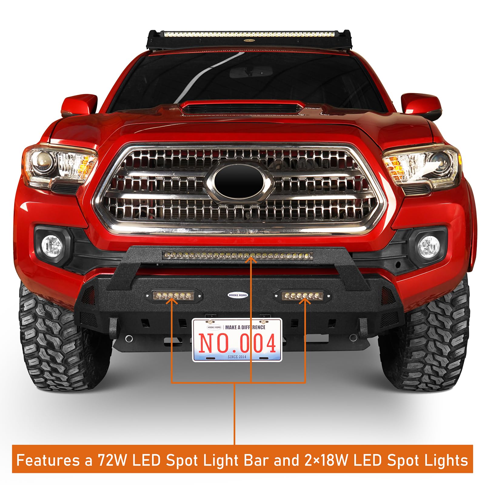 Tacoma HR II Stubby Steel Front Bumper with LED Lights for 2016-2023 Toyota Tacoma 3rd Gen Pickup Truck - Off-Road Protection & Style Upgrade
