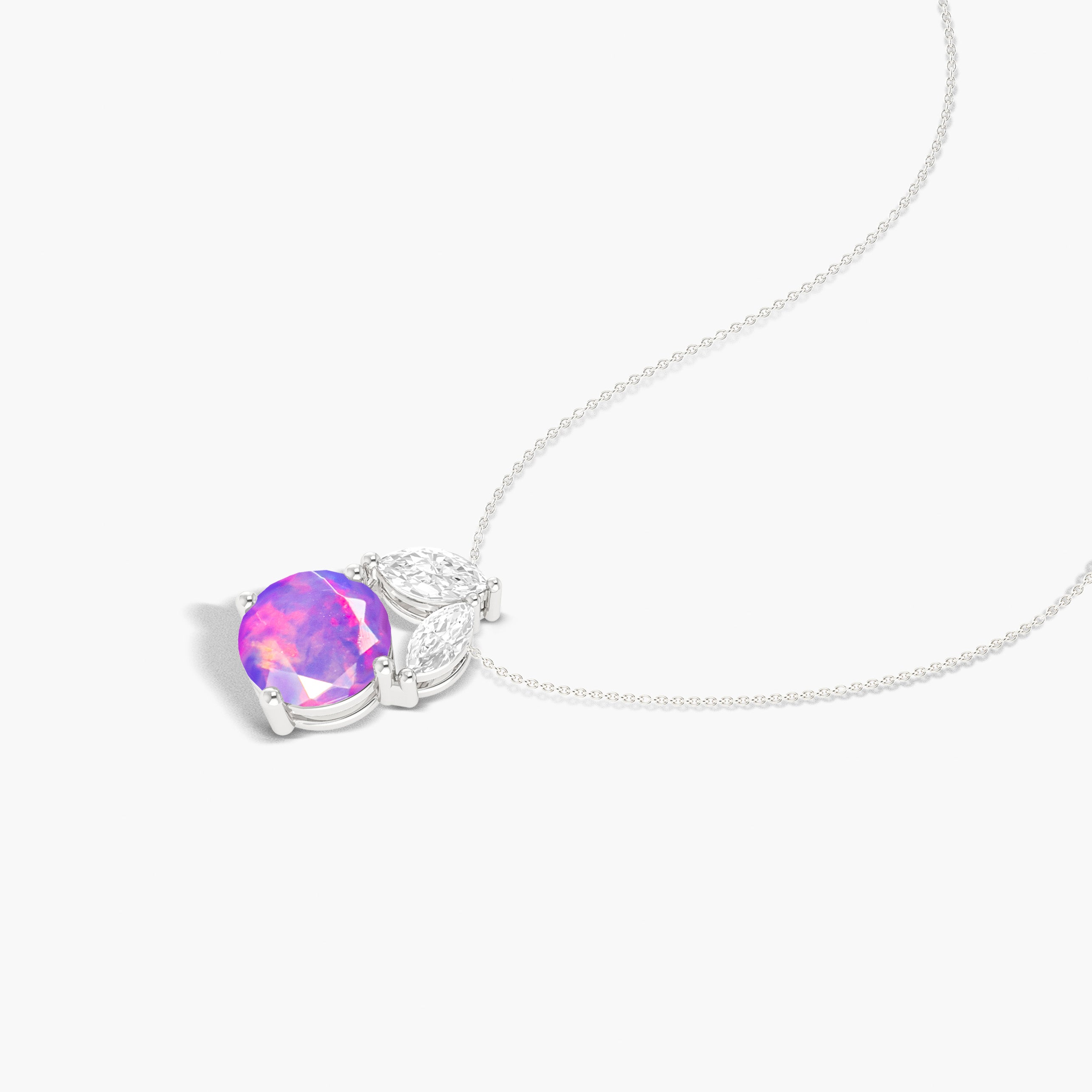 Natural Lavender Opal Round Stone Minimalist Chain Pendant Necklace for Women - Elegant Boho Jewelry Gift for Birthday, Anniversary & Everyday Wear