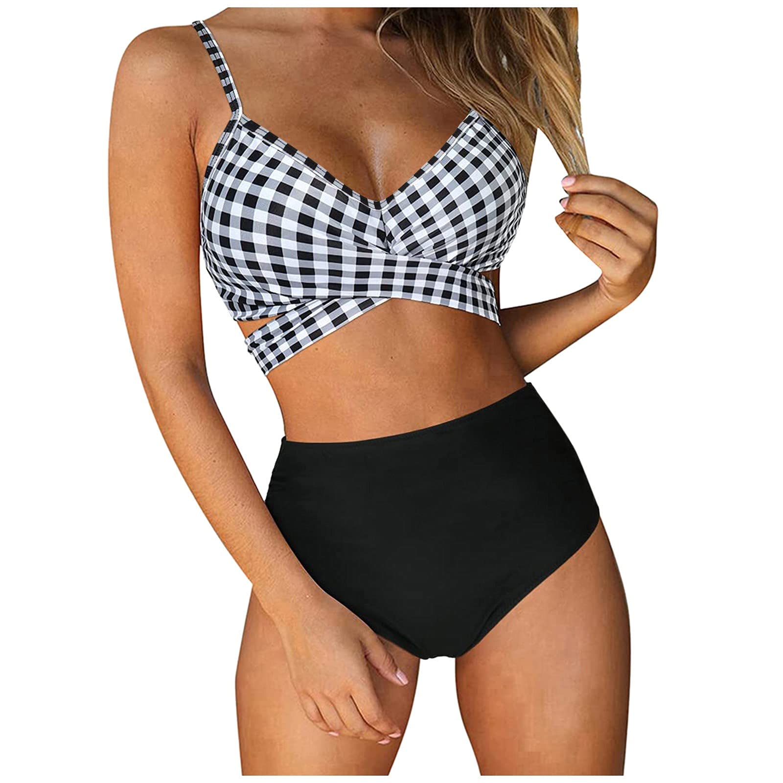 Plus Size Swimsuit for Women 2 Piece Tummy Control Tankini Set - Ruffled Swim Top & High Waisted Bikini Bottoms | Beach Vacation, Pool Party & Summer Swimwear