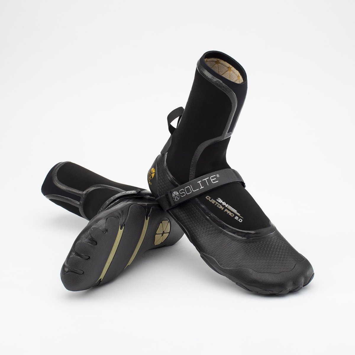 SOLITE Custom Pro 2.0 3mm Neoprene Booties - Black/Gum Color with Heat Booster Socks - Premium Water Shoes for Surfing, Diving & Water Sports
