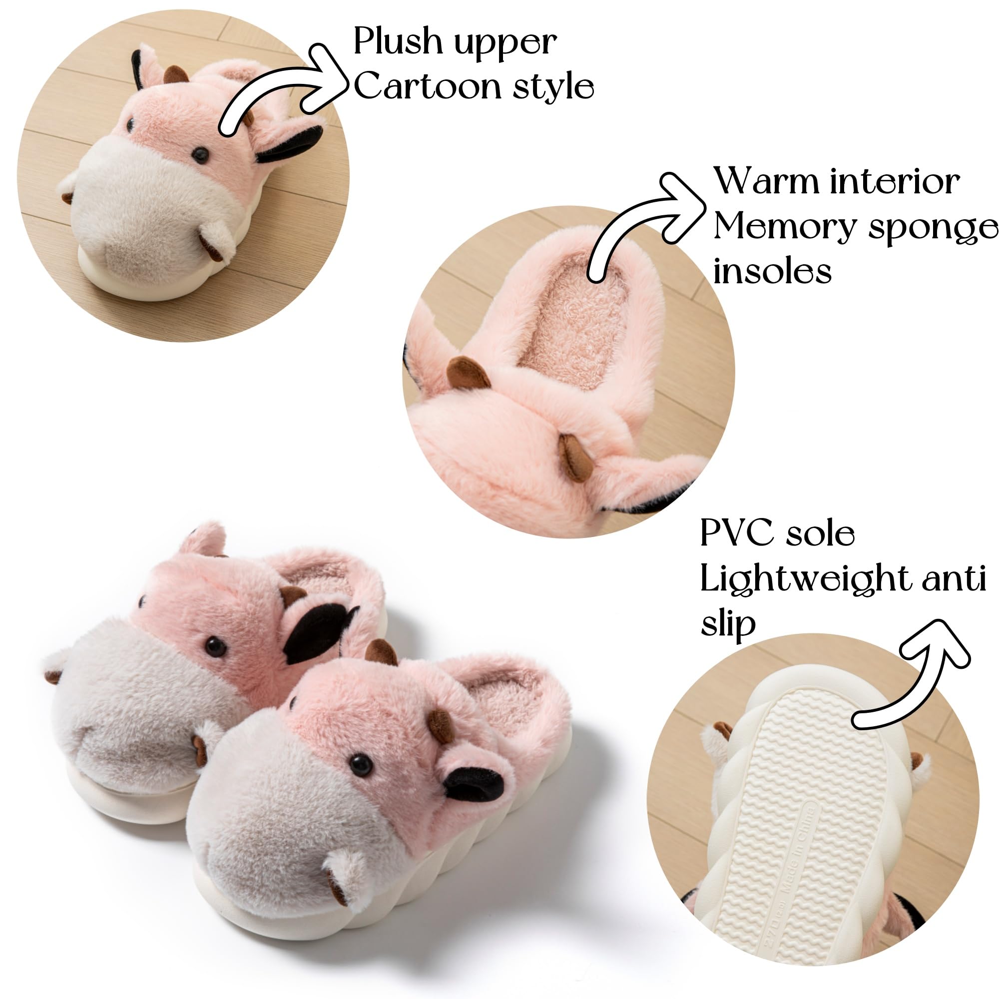 LANFIRE Women's Cute Hippo Animal Slippers - Cozy Fuzzy Plush House Shoes for Winter, Soft Warm Cotton Slippers for Indoor Comfort - Perfect for Lounging at Home, Gift Giving & Cold Weather Wear