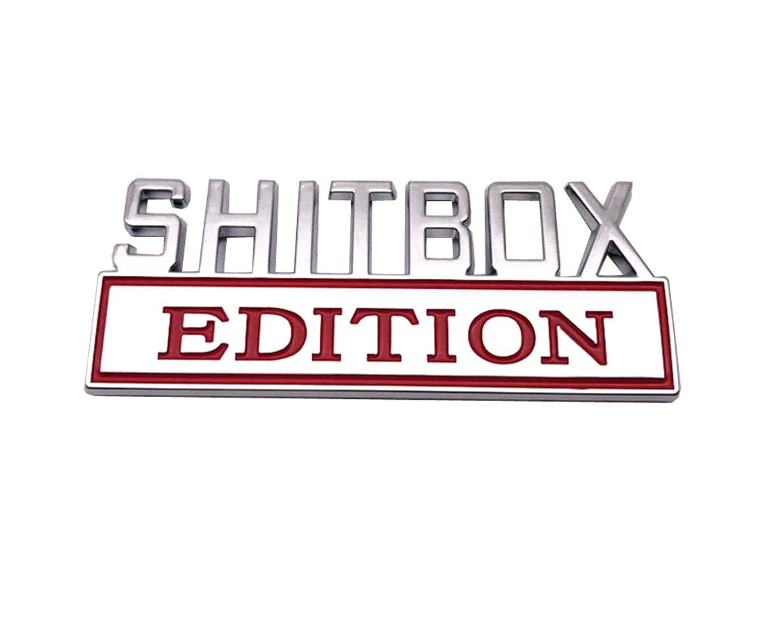 SHITBOX Edition Emblem Sticker - Chrome/Red Car Badge Replacement for RAM GMC Chevy Trucks - Durable Decal for Vehicle Customization & Personalization - Perfect for Off-Road Enthusiasts & Truck Accessories Upgrade