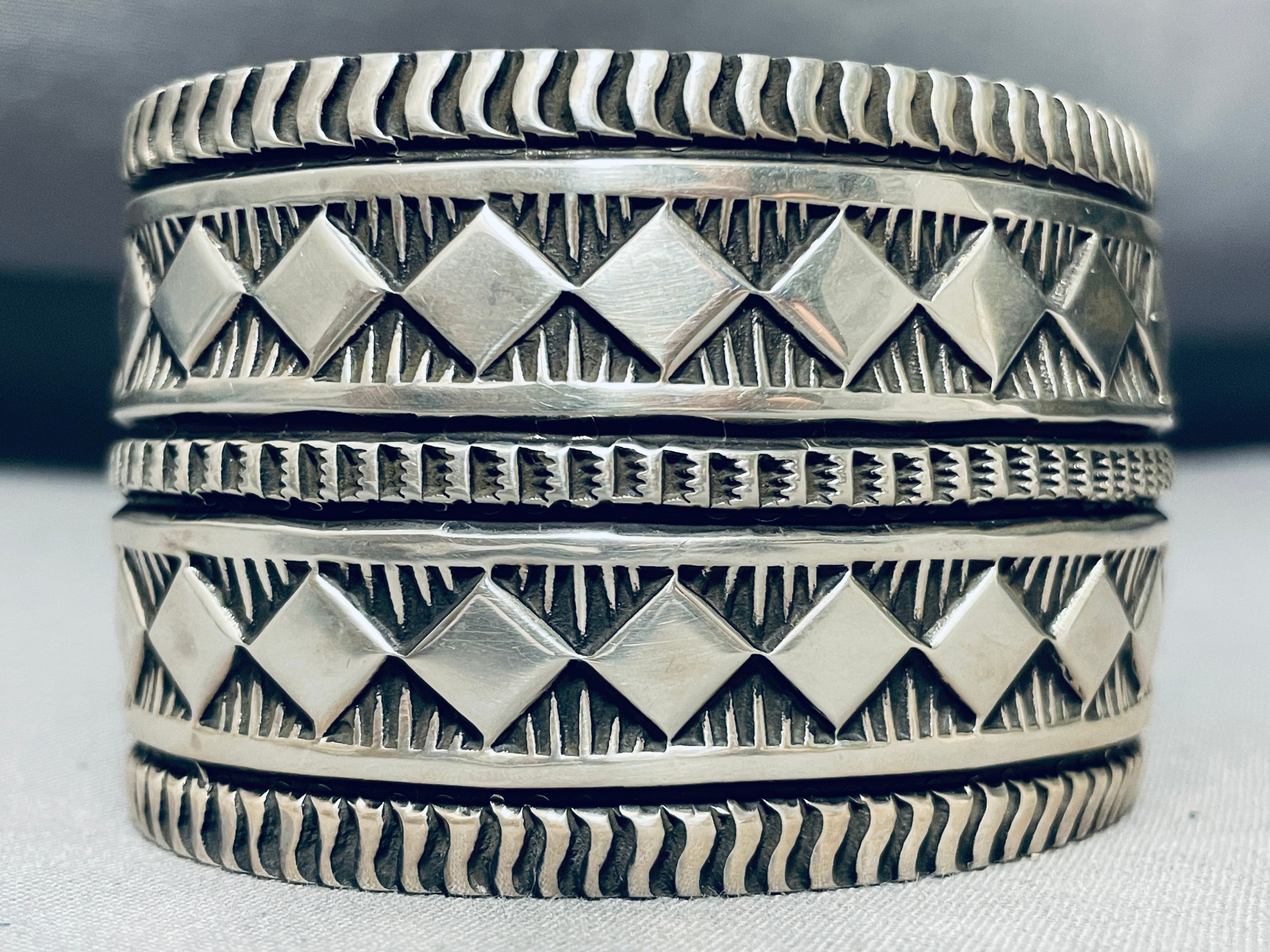 150 Grams Navajo Sterling Silver Diamond Stamped Bracelet - Authentic Native American Jewelry for Women, Perfect for Weddings, Parties & Special Occasions
