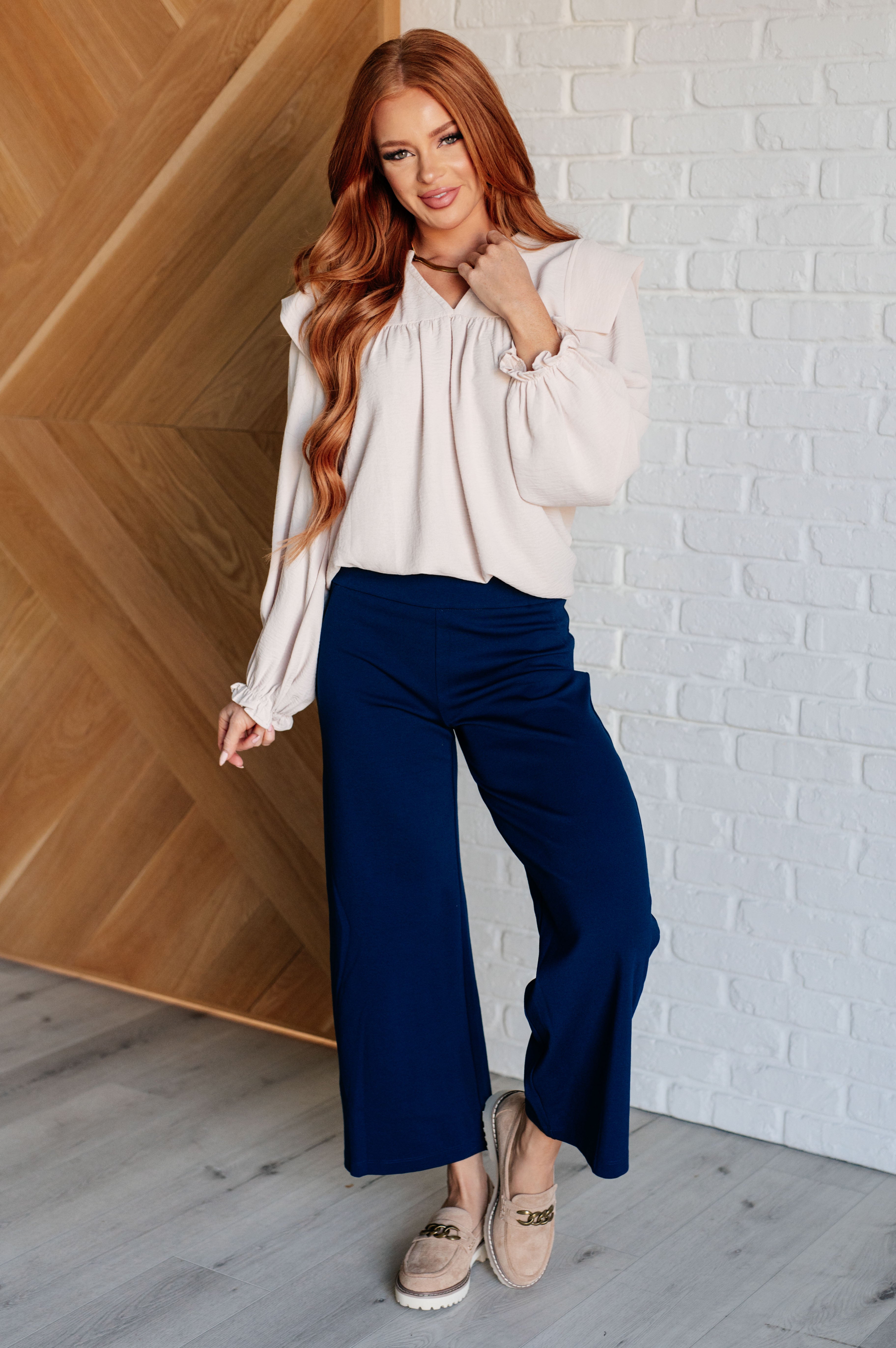 Stylish Navy Blue Magic Wide Leg Crop Pants for Women - Comfortable High Waist Palazzo Trousers for Casual Wear, Office & Summer Outfits