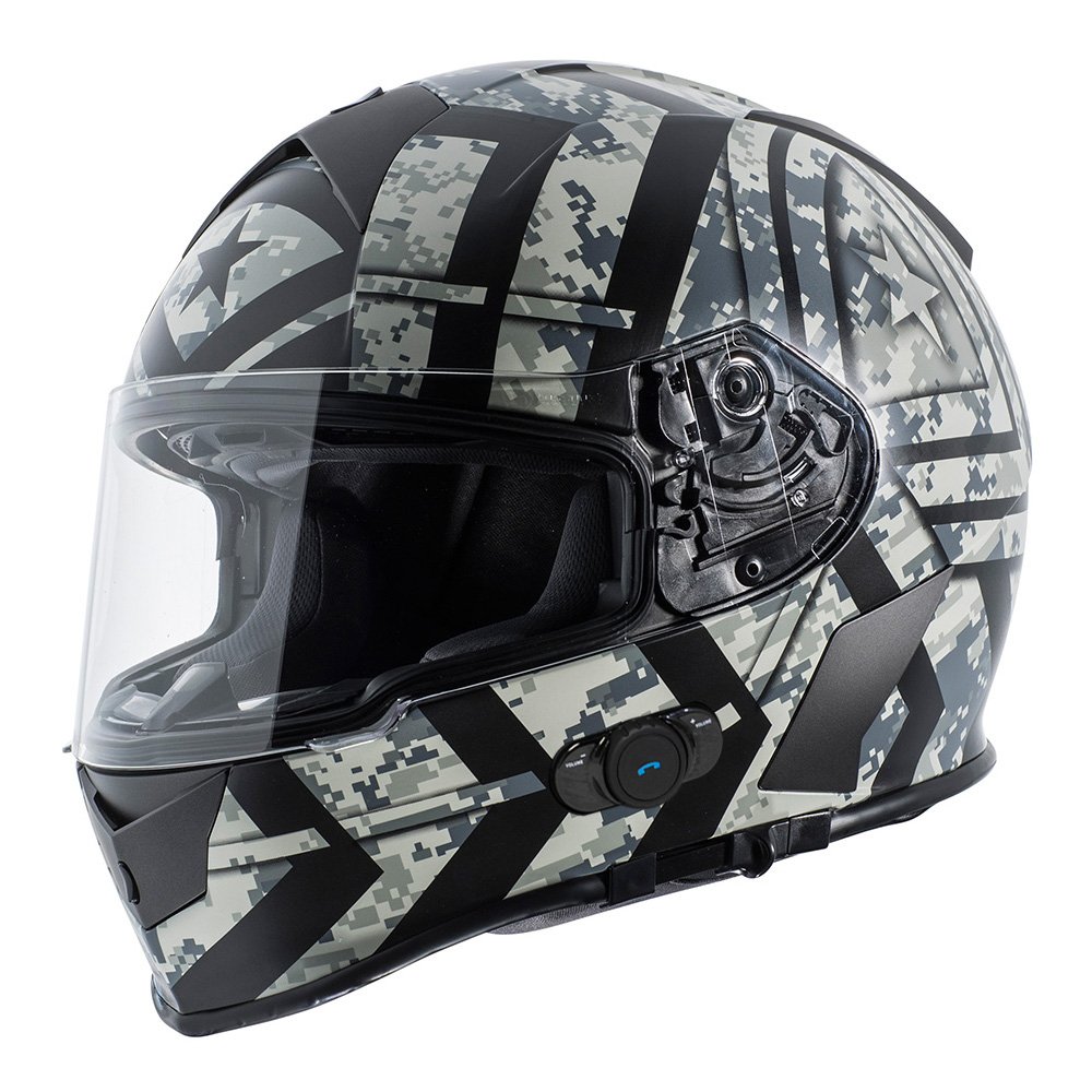 TORC T14B Bluetooth Integrated Mako Full Face Motorcycle Helmet with Graphic (Force) - DOT Approved for Safe Riding - Perfect for Street Bikes, Cruisers & Long Distance Touring