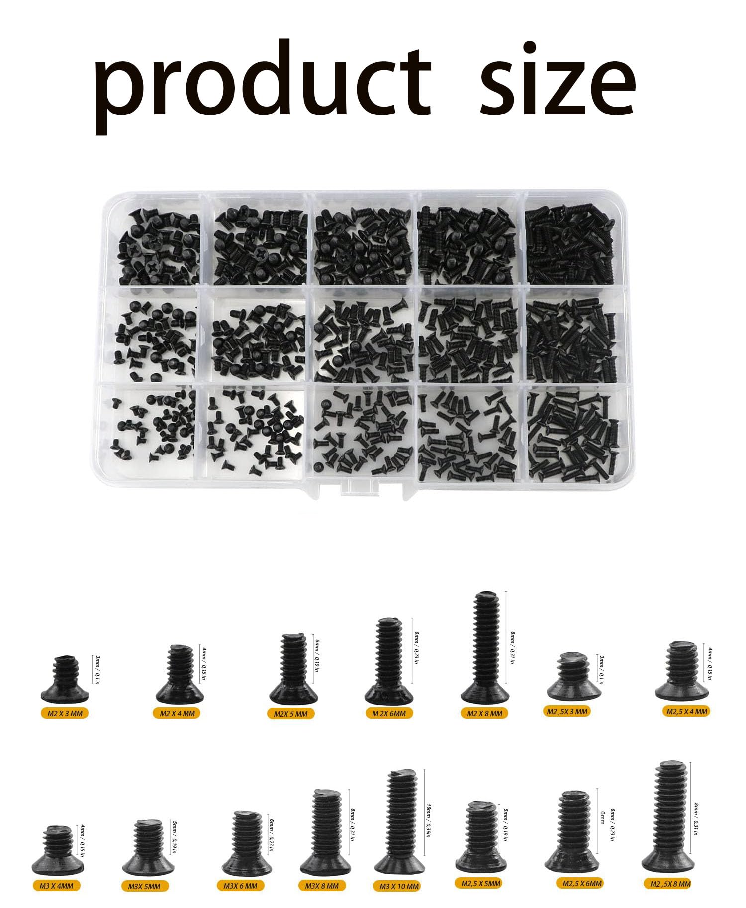 450pcs Micro Bolt Screws Set - 15 Sizes Laptop & PC Screws, Computer Glasses Frame & Watch Repair Kit - Black, Ideal for DIY Electronics Repair and Maintenance