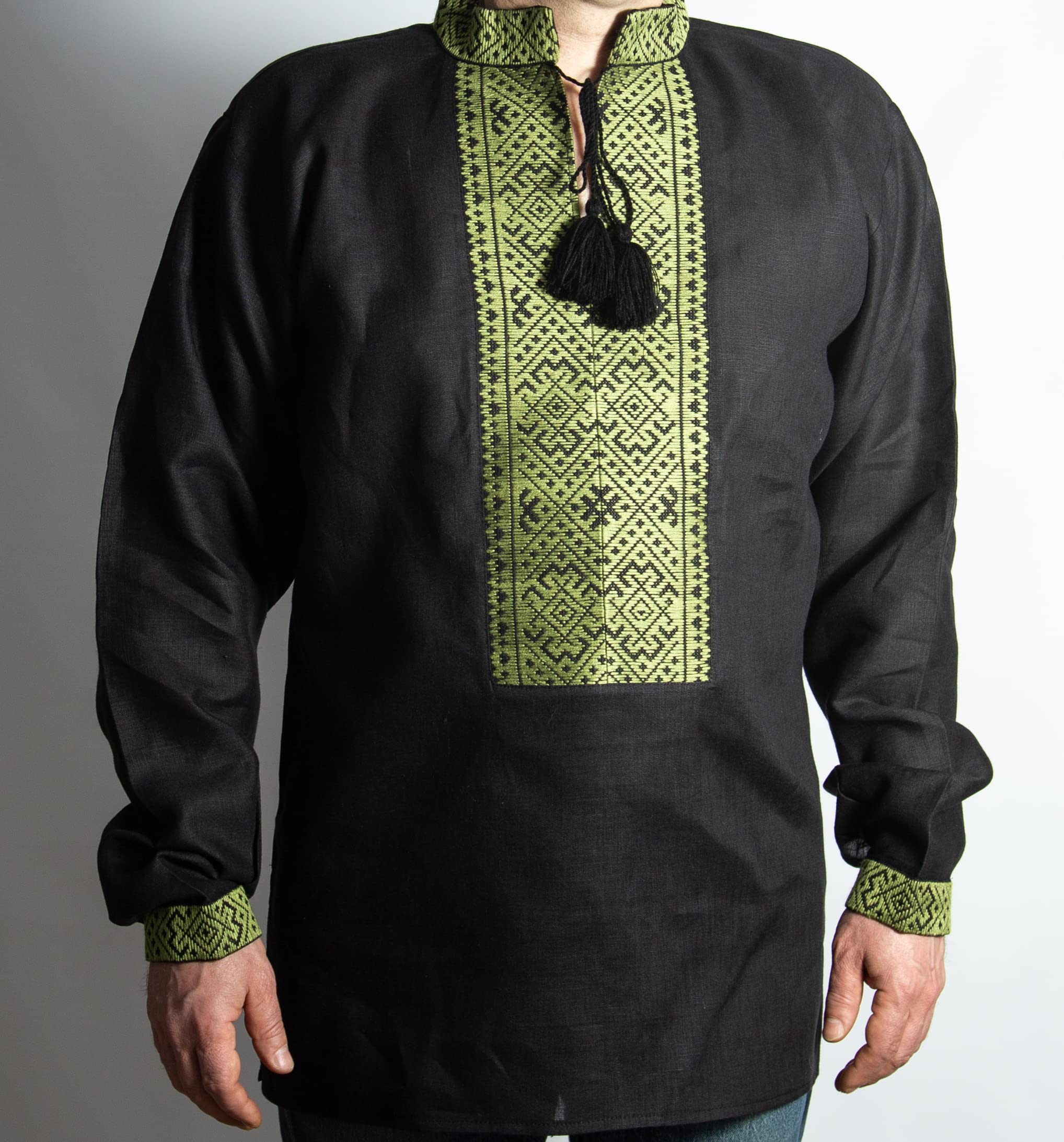 Men's Black Linen Vyshyvanka Shirt with Red & White Embroidery - Sizes S to 3XL - Valentine's Day Gift for Him - Perfect for Ukrainian Festivals, Cultural Events & Date Nights