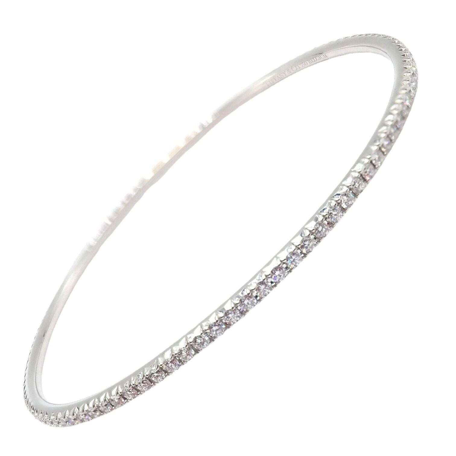 Authentic Tiffany & Co Metro 18k White Gold Diamond Bangle Bracelet - Luxury Jewelry Gift for Women, Perfect for Weddings, Anniversaries & Special Occasions