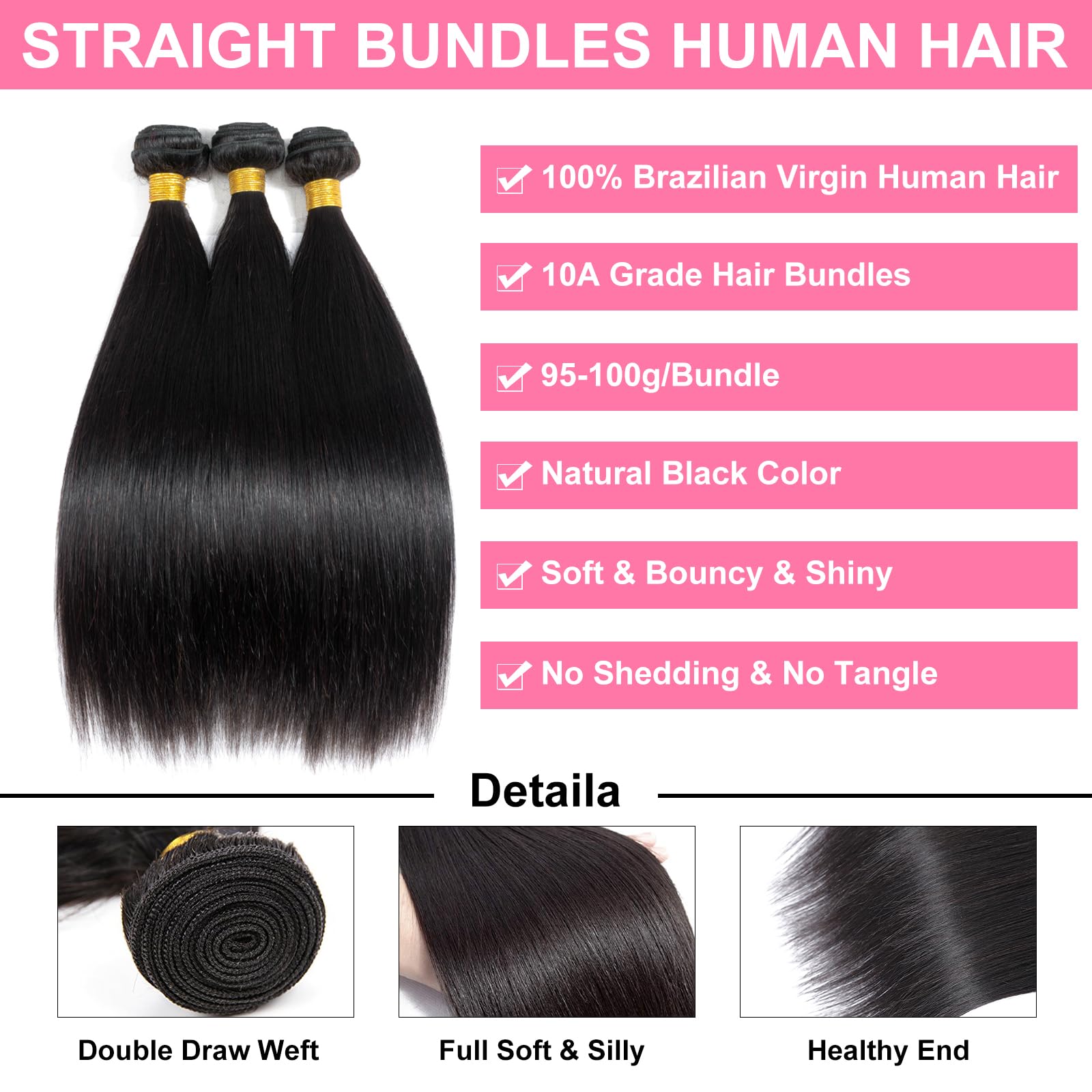 100% Unprocessed Brazilian Virgin Remy Human Hair Extensions - 3 Bundles (24-26-28 Inch) Straight Hair Weave for Black Women | Perfect for Daily Styling, Special Occasions & Protective Hairstyles