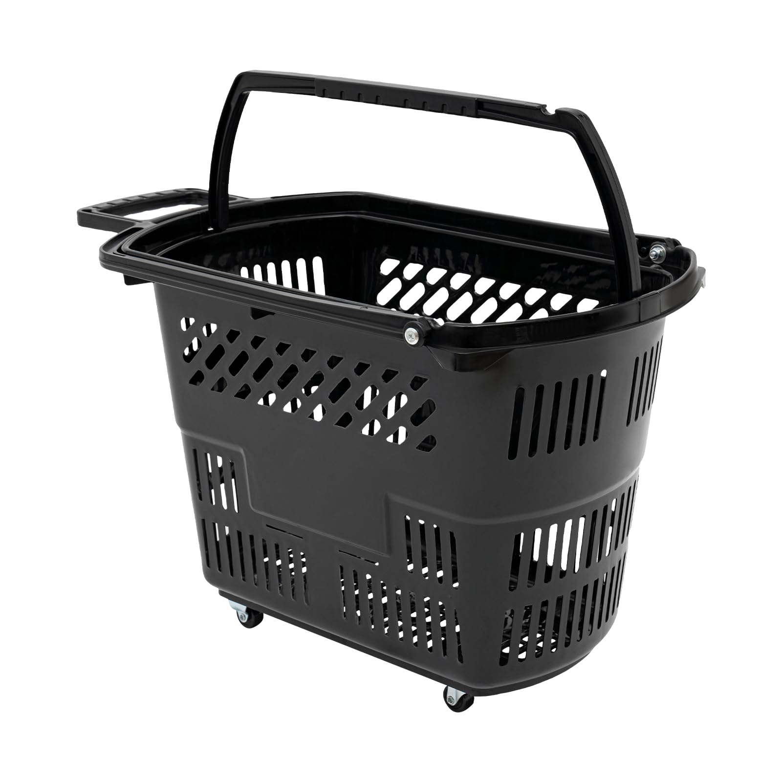 6-Piece Rolling Shopping Cart Set - 35L/9.2Gal Plastic Portable Grocery Basket with Wheels & Handles - Ideal for Supermarkets, Bookstores, Malls & Home Use (Black)